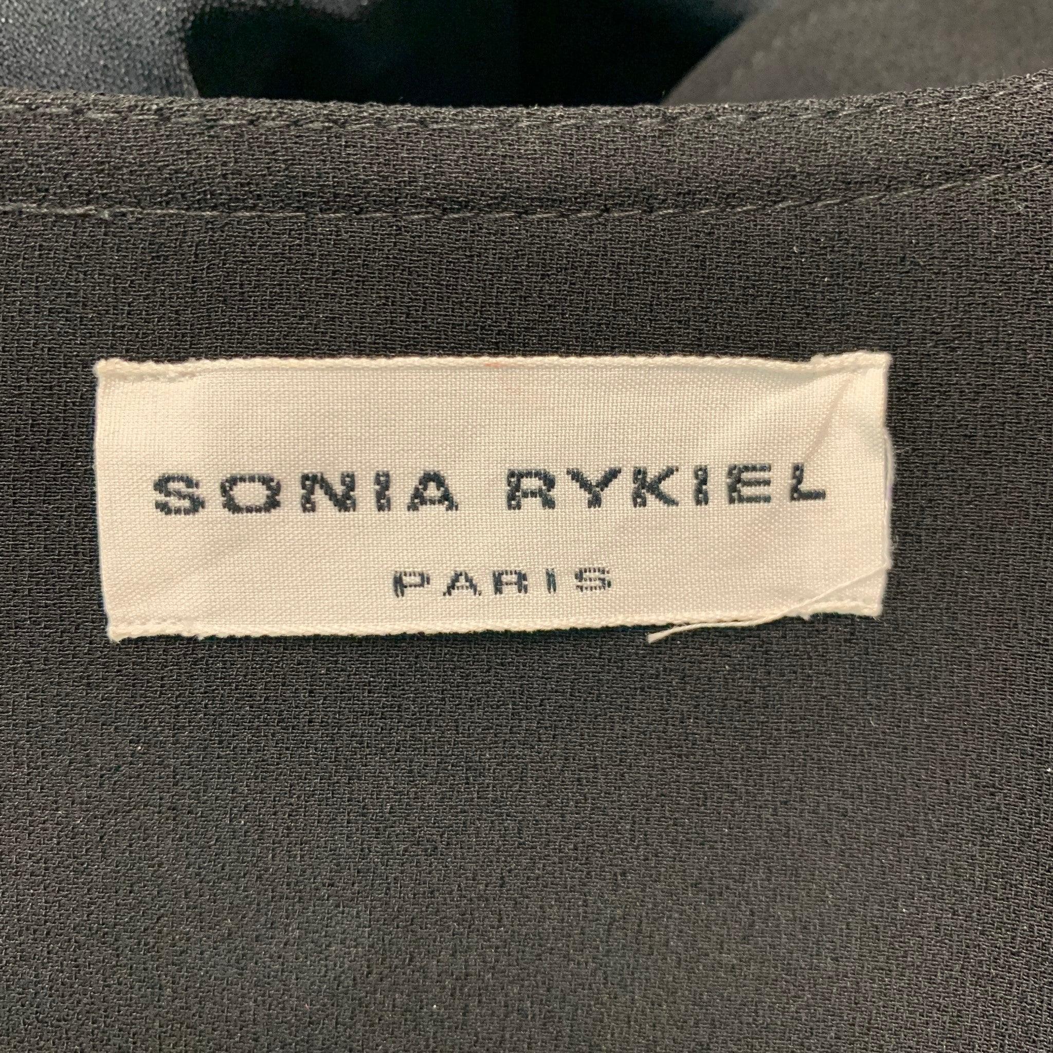 SONIA RYKIEL Taille 4 - Robe noire à boutons-pression à fleurs en viscose multicolore en vente 1