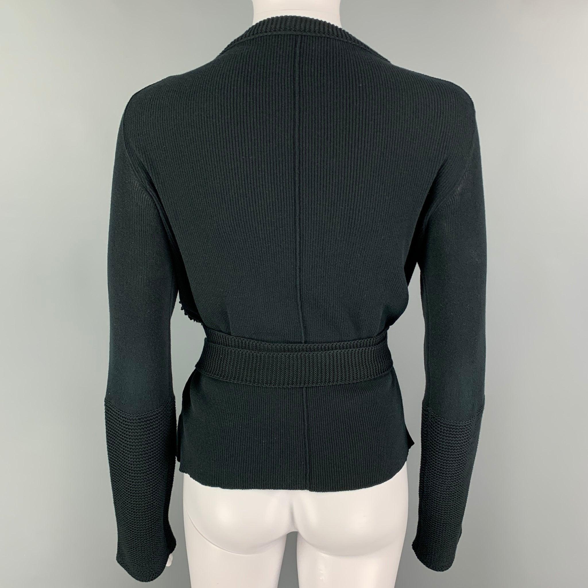 Women's SONIA RYKIEL Size 6 Black Cotton Textured Belted Cardigan