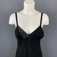 SONIA RYKIEL Size 6 Black Rhinestone Acetate / Viscose Spaghetti Strap Dress