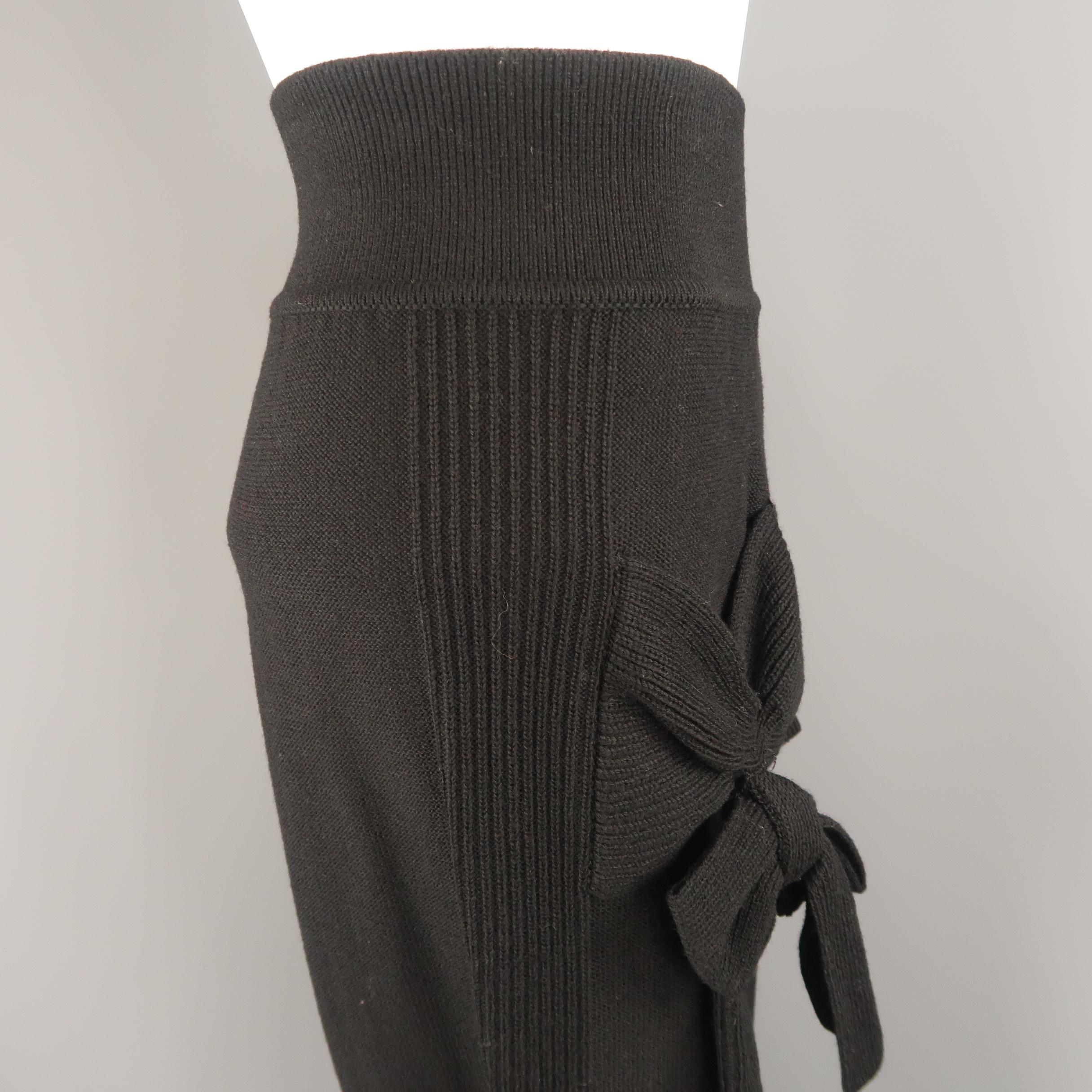 SONIA RYKIEL Size 8 Black Virgin Wool Blend Knit Wide Leg Bow Pants 2