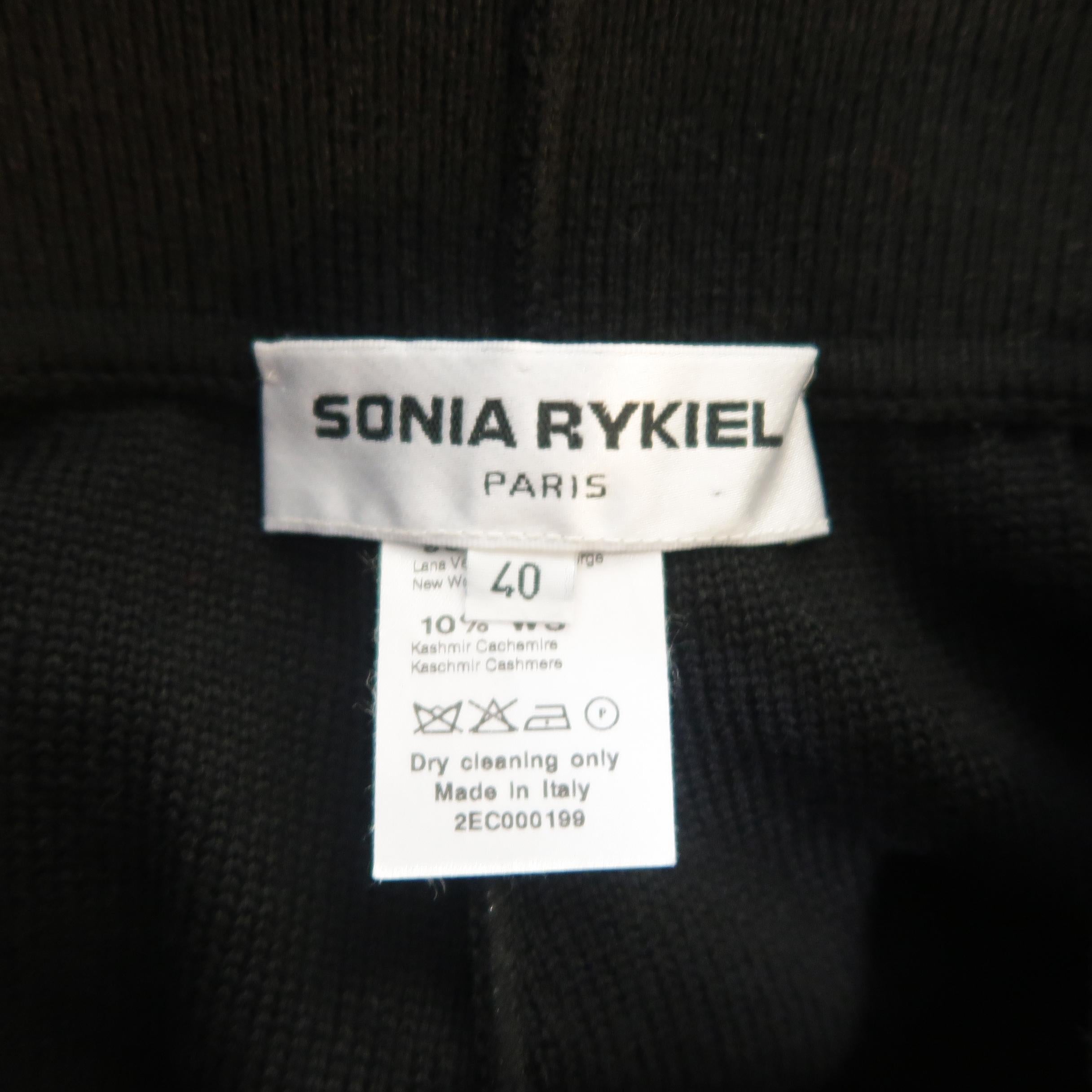 SONIA RYKIEL Size 8 Black Virgin Wool Blend Knit Wide Leg Bow Pants 4