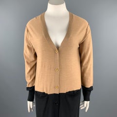 SONIA RYKIEL Size L Black / Beige Knitted Color Block Wool Cardigan