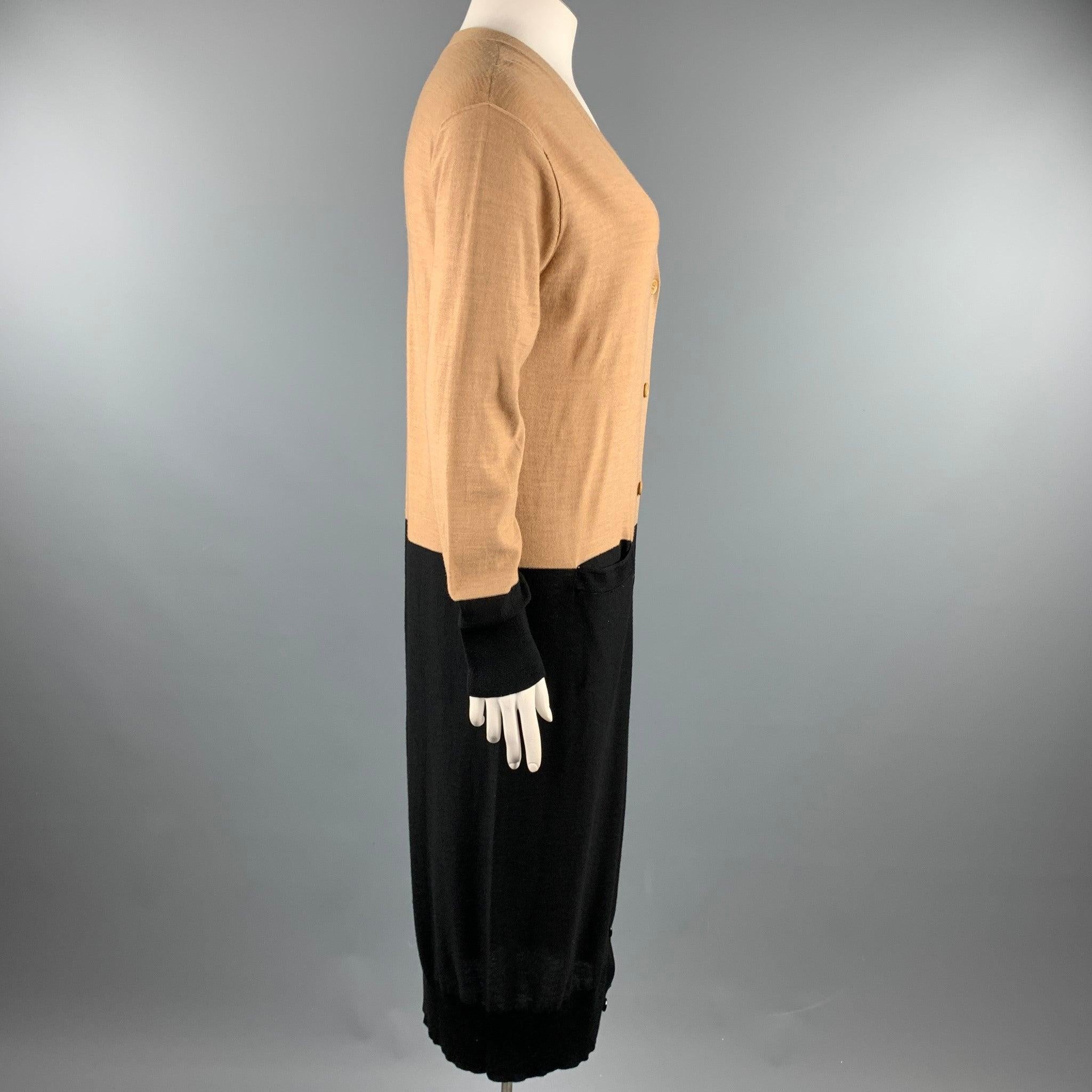 SONIA RYKIEL Size L Black / Beige Knitted Color Block Wool Cardigan In Good Condition For Sale In San Francisco, CA