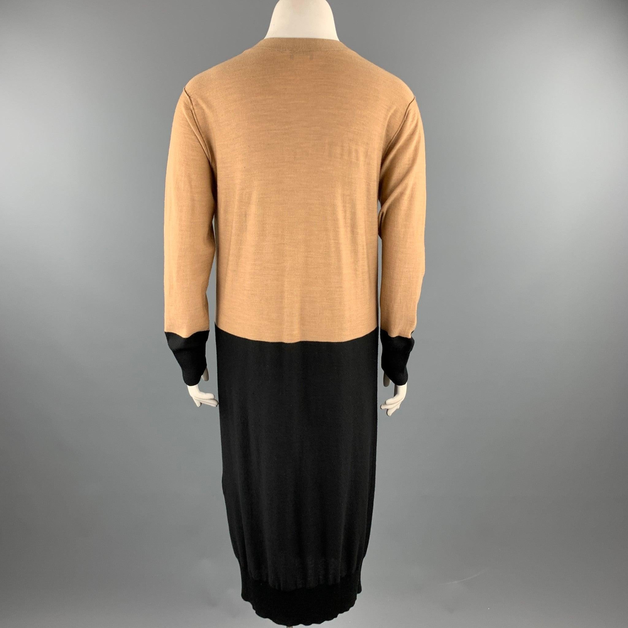 Women's SONIA RYKIEL Size L Black / Beige Knitted Color Block Wool Cardigan For Sale