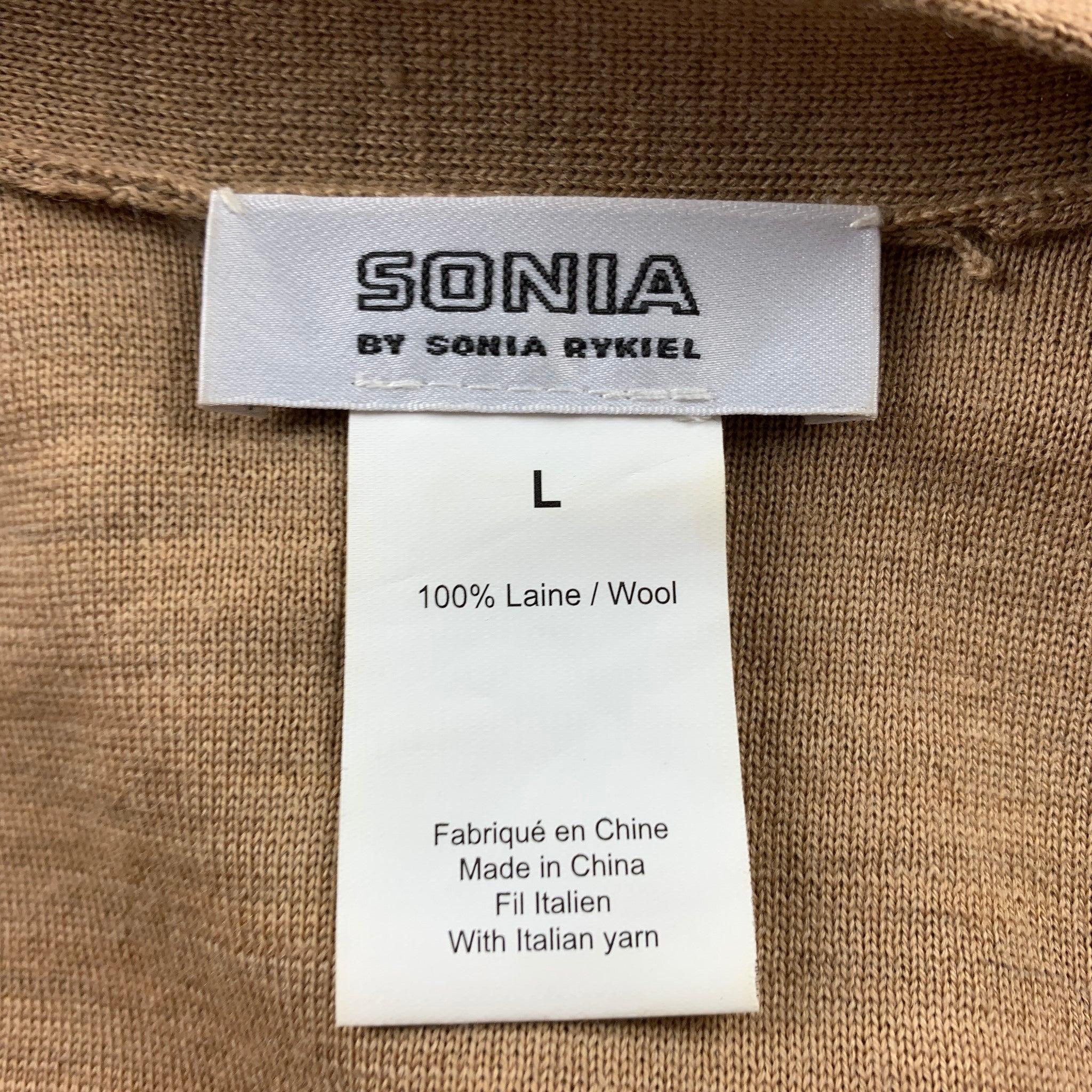 SONIA RYKIEL Size L Black / Beige Knitted Color Block Wool Cardigan For Sale 1