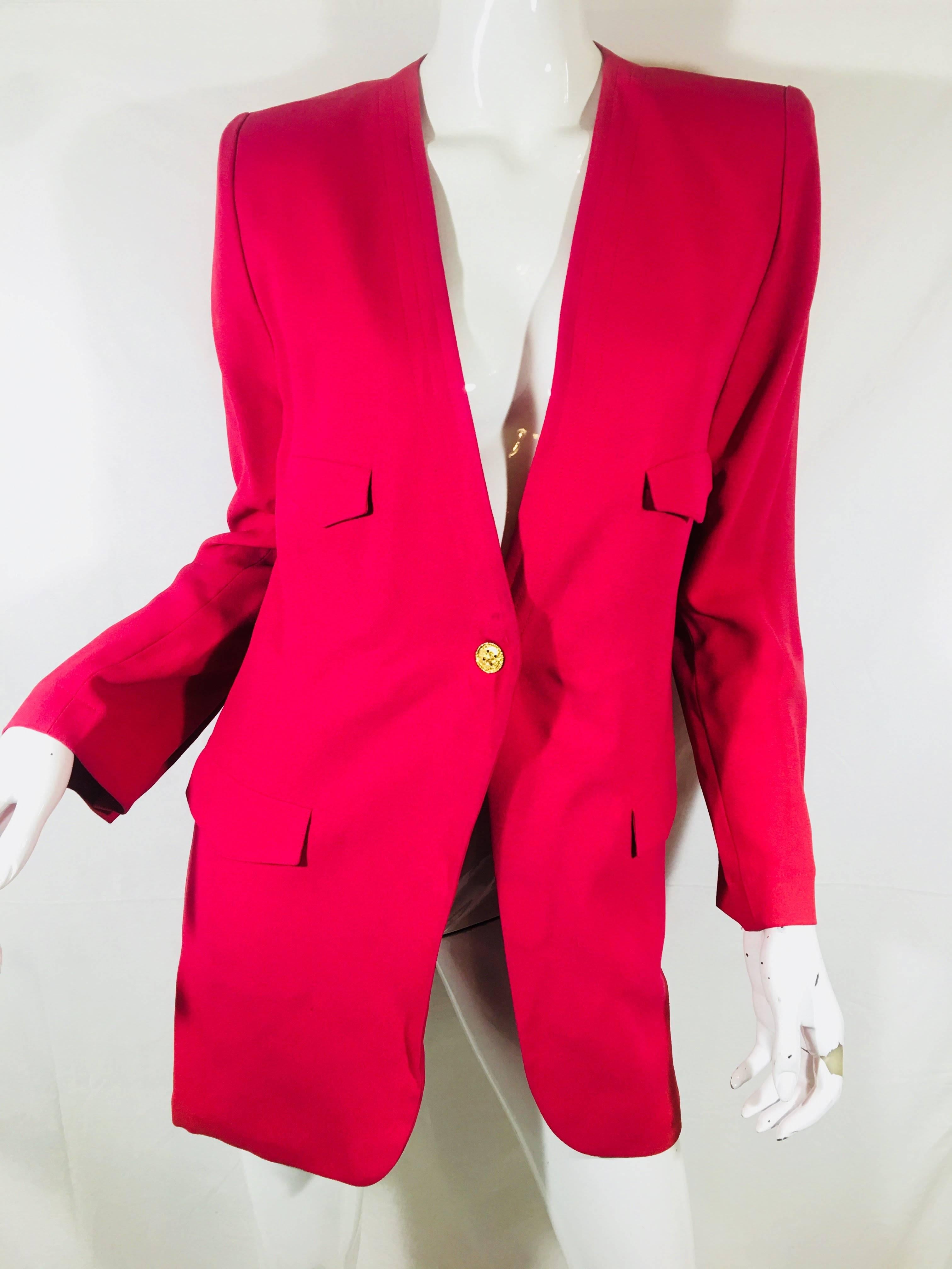 Sonia Rykiel Skirt Suit. Long Jacket with Button Front and Pencil Skirt in Pink.
Some Fading on Shoulders.