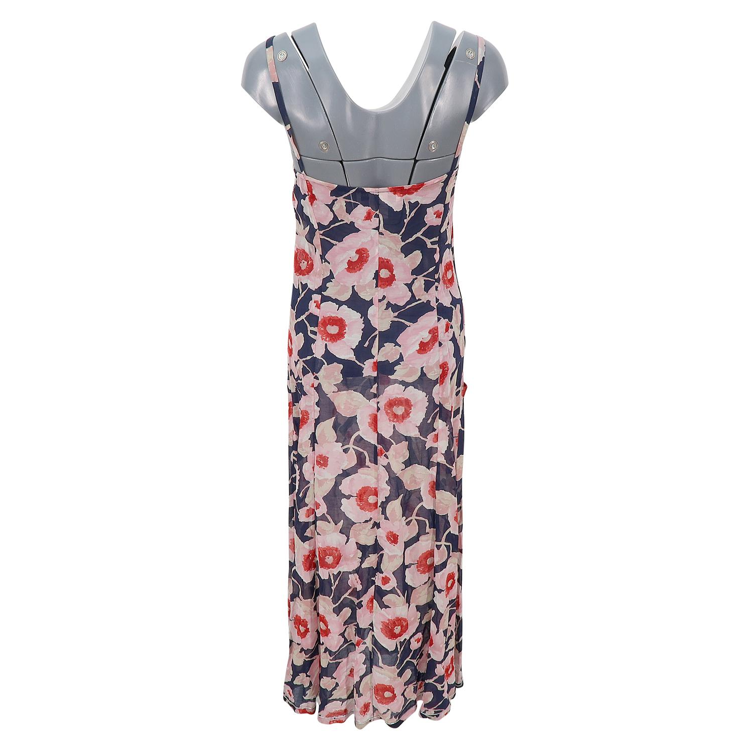 Brown Sonia Rykiel SS-2002 Viscose Mix Flower Print Slip Dress For Sale