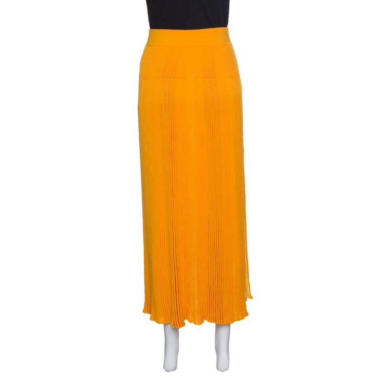 Sonia Rykiel Sunflower Yellow Striped Ribbed Knit Pleated Midi Skirt XS ...