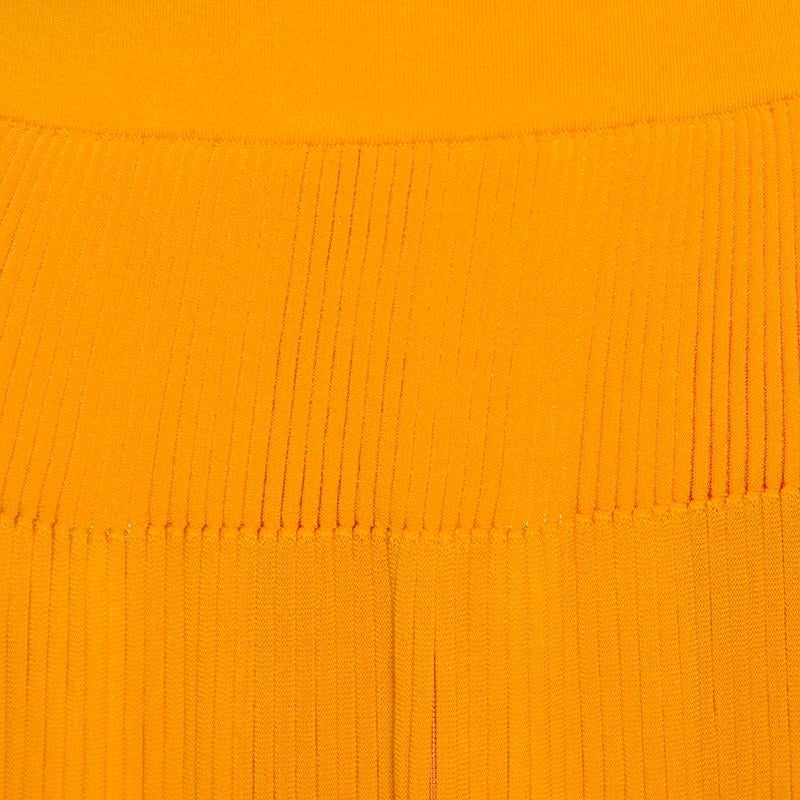 Women's Sonia Rykiel Sunflower Yellow Striped Ribbed Knit Pleated Midi Skirt XS