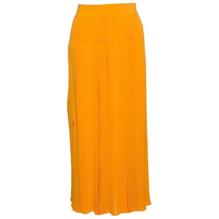 Sonia Rykiel Sunflower Yellow Striped Ribbed Knit Pleated Midi Skirt XS