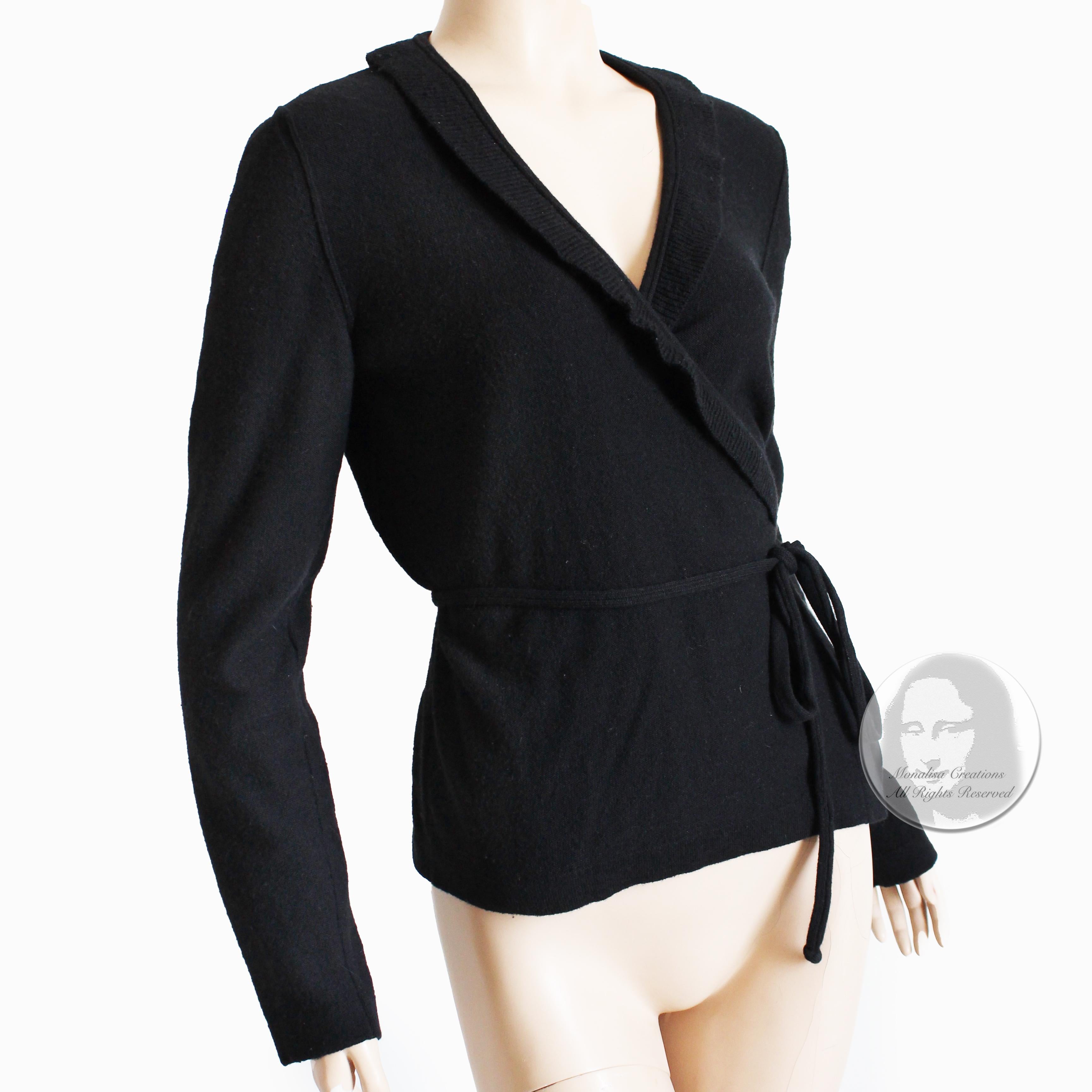 Women's or Men's Sonia Rykiel Sweater Wrap Style Black Wool Angora Knit Cardigan Vintage 90s 40