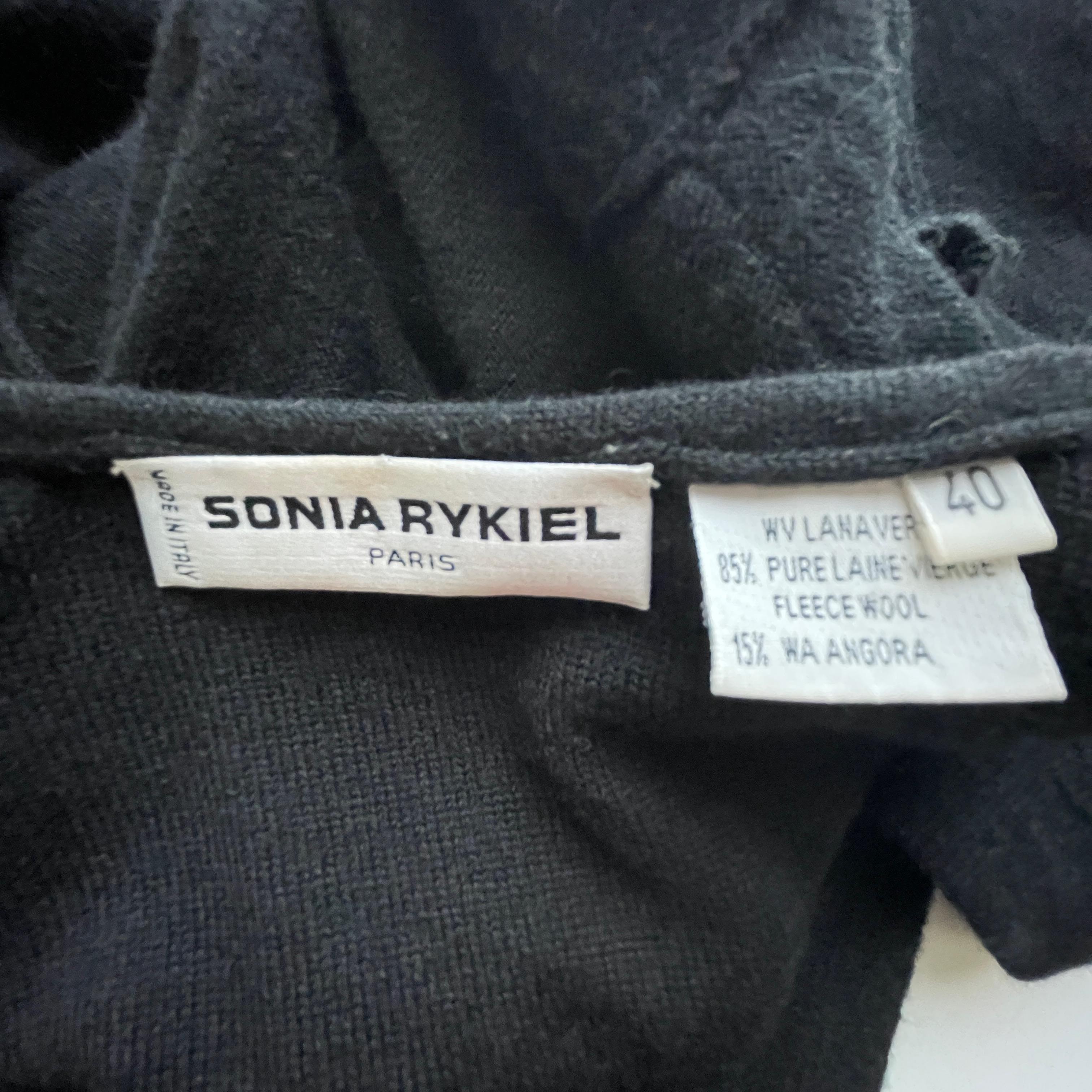 Sonia Rykiel Sweater Wrap Style Black Wool Angora Knit Cardigan Vintage 90s 40 4