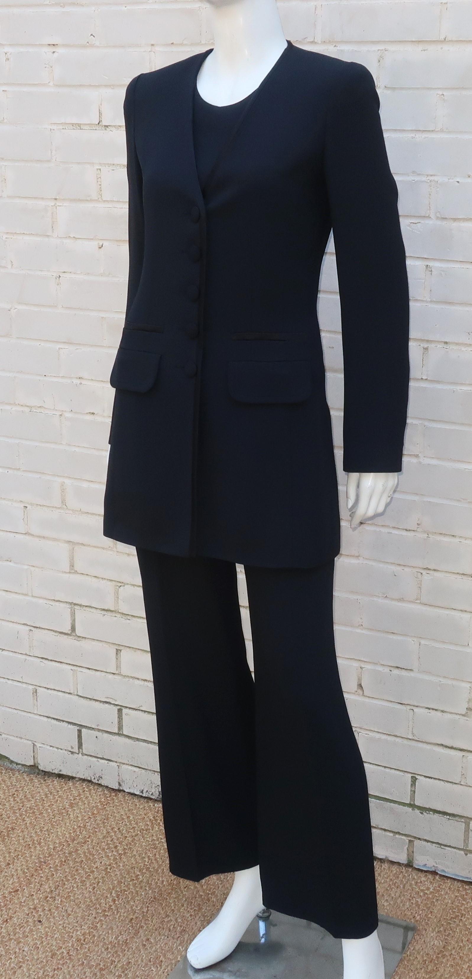Sonia Rykiel - Costume pantalon noir trois pièces de style smoking, années 1980 Bon état - En vente à Atlanta, GA