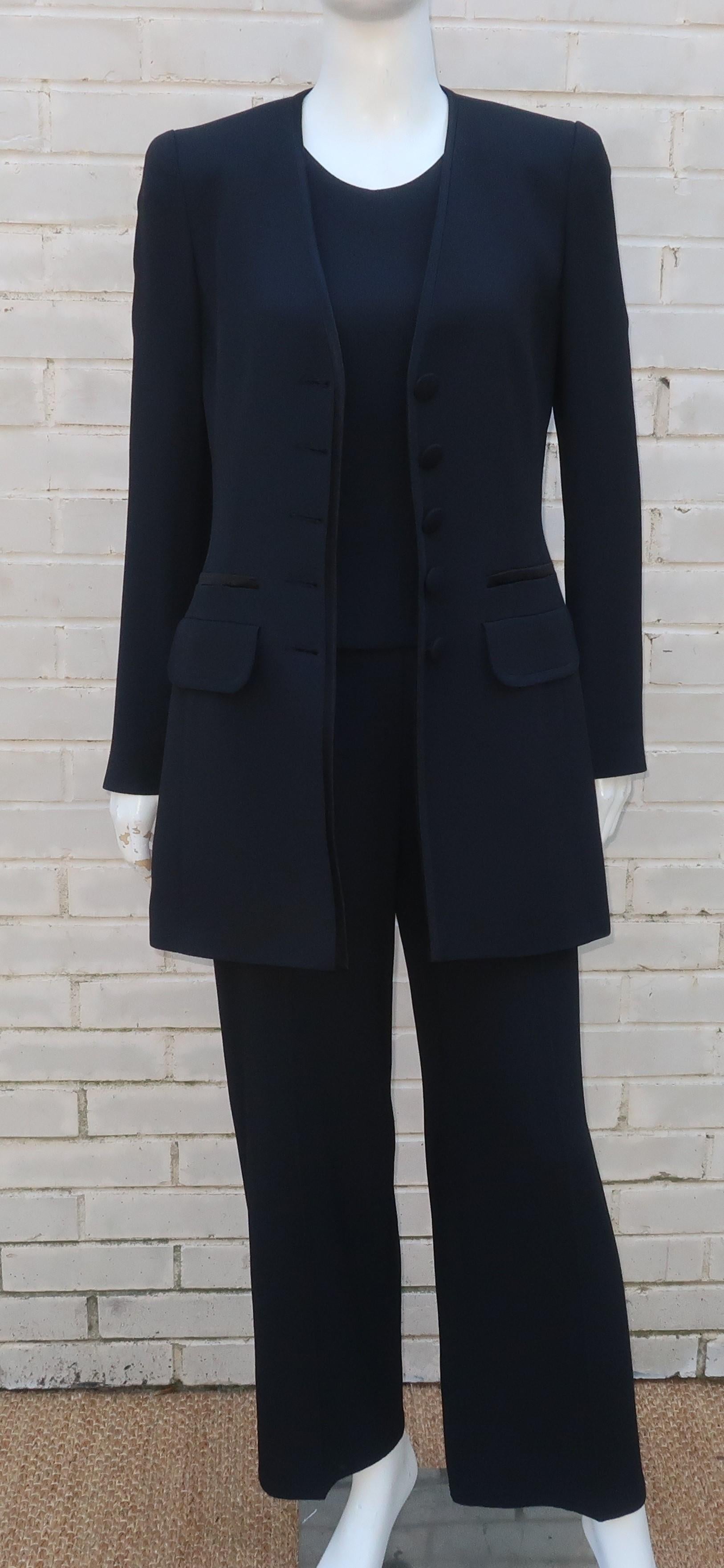 Sonia Rykiel Three Piece Tuxedo Style Black Pant Suit, 1980's In Good Condition For Sale In Atlanta, GA