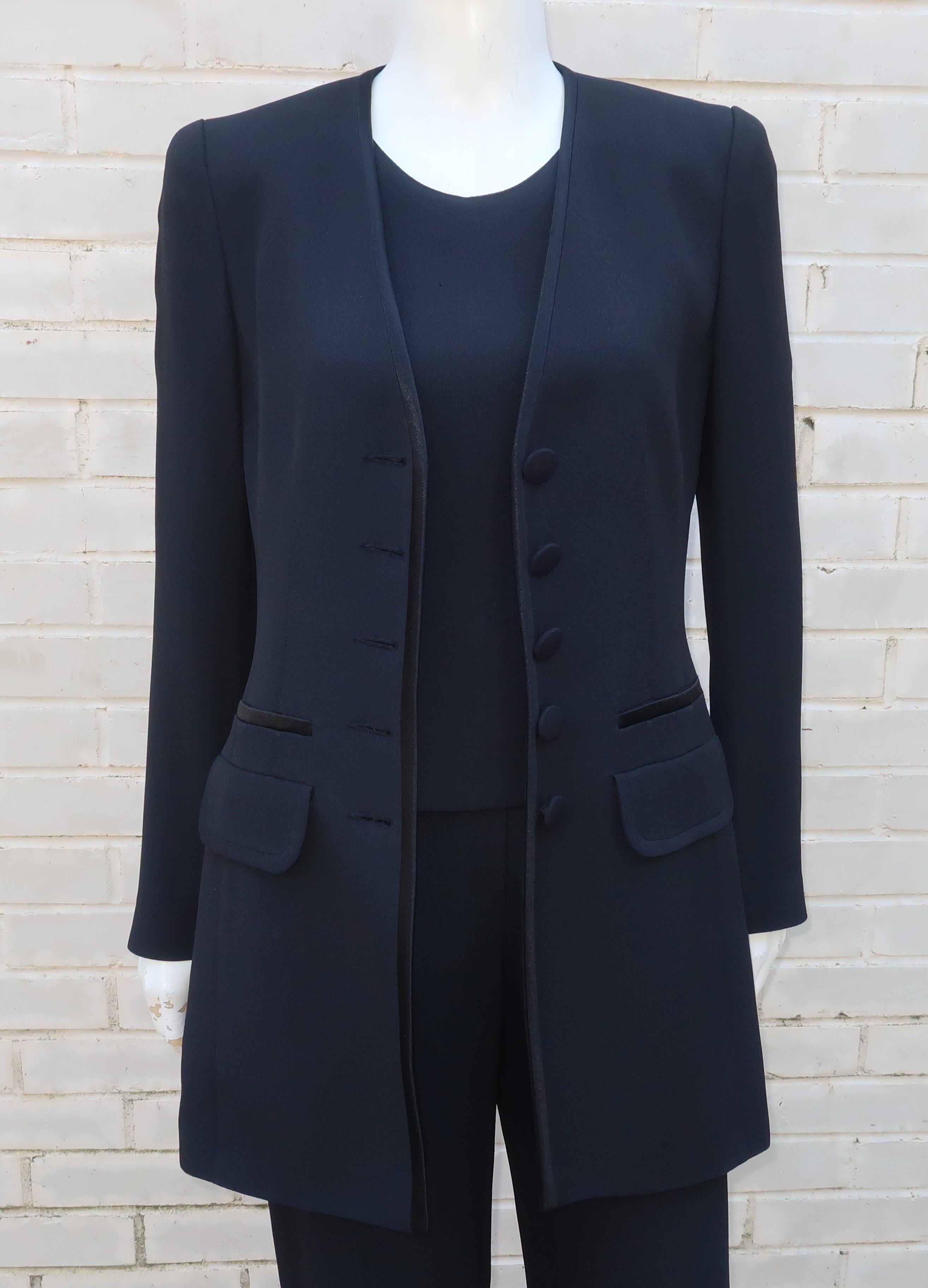 Women's Sonia Rykiel Three Piece Tuxedo Style Black Pant Suit, 1980's For Sale