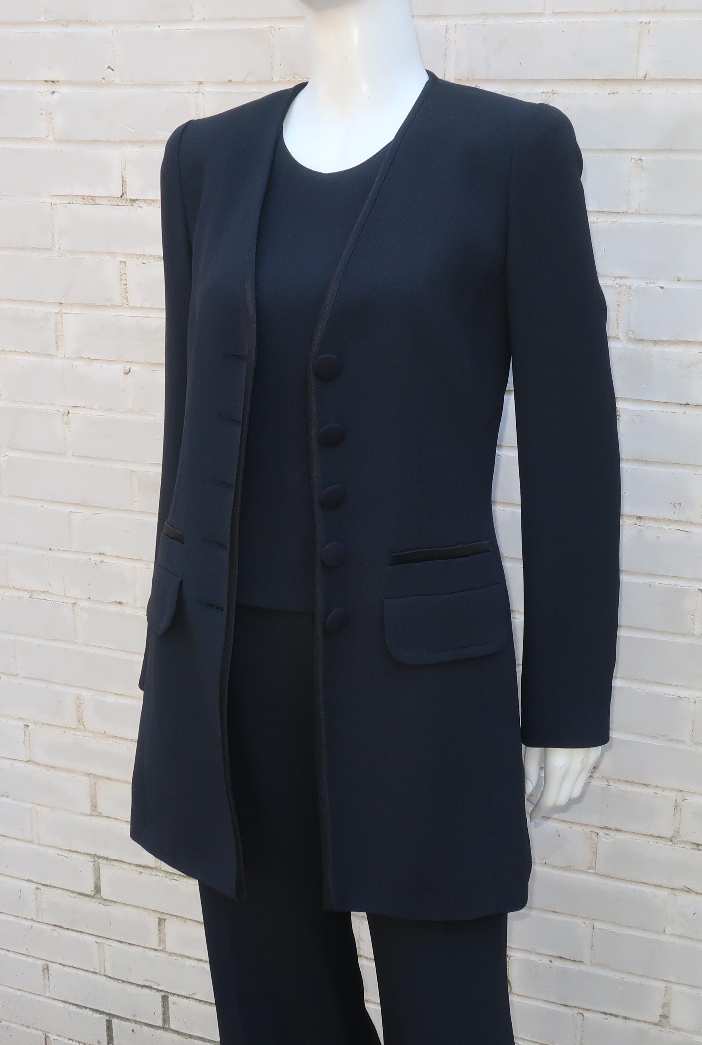 Sonia Rykiel Three Piece Tuxedo Style Black Pant Suit, 1980's For Sale 1