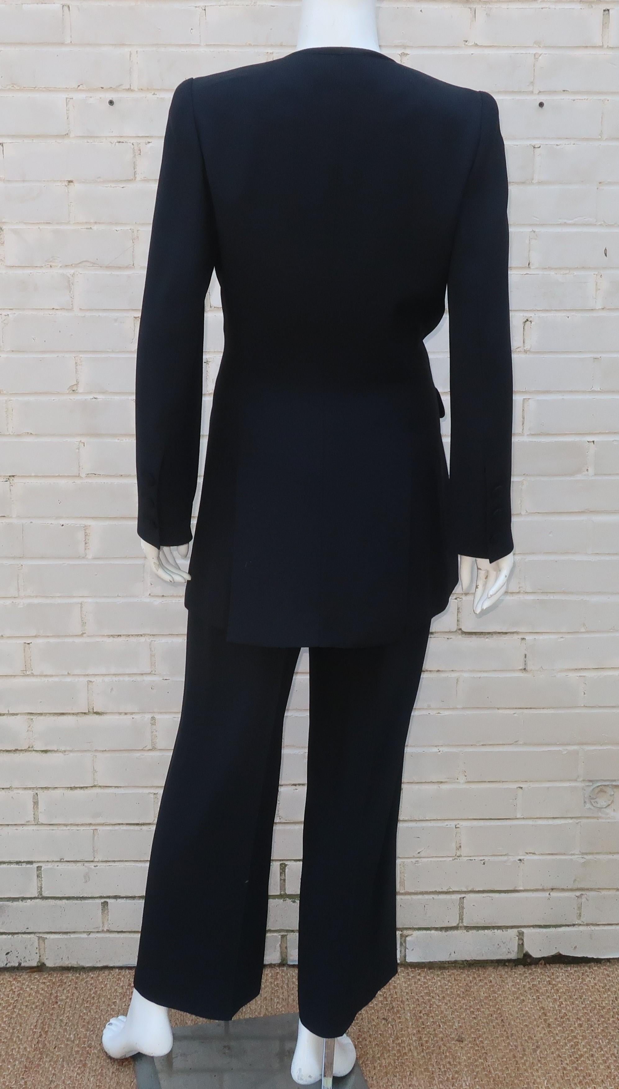 Sonia Rykiel Three Piece Tuxedo Style Black Pant Suit, 1980's For Sale 2