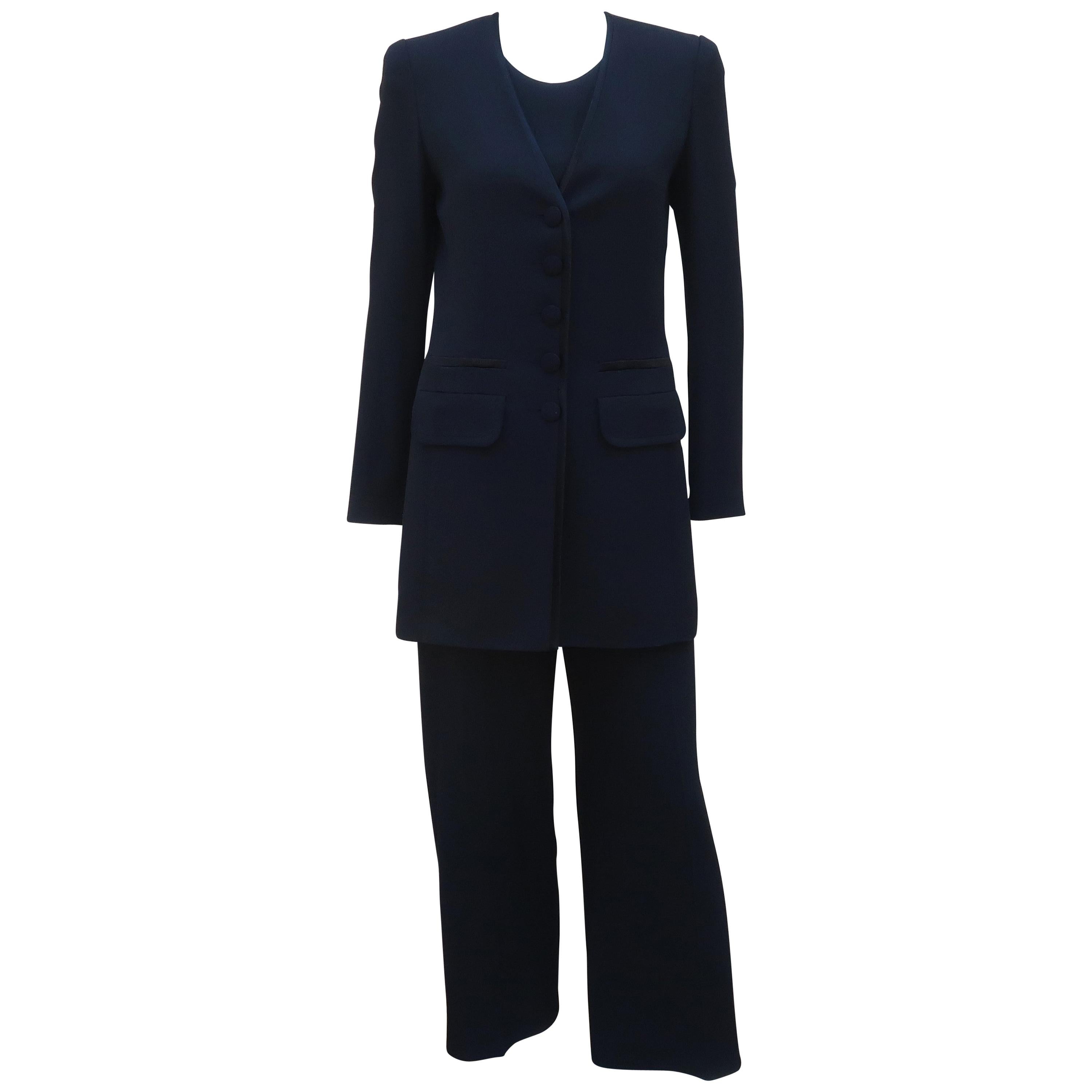 Sonia Rykiel Three Piece Tuxedo Style Black Pant Suit, 1980's For Sale