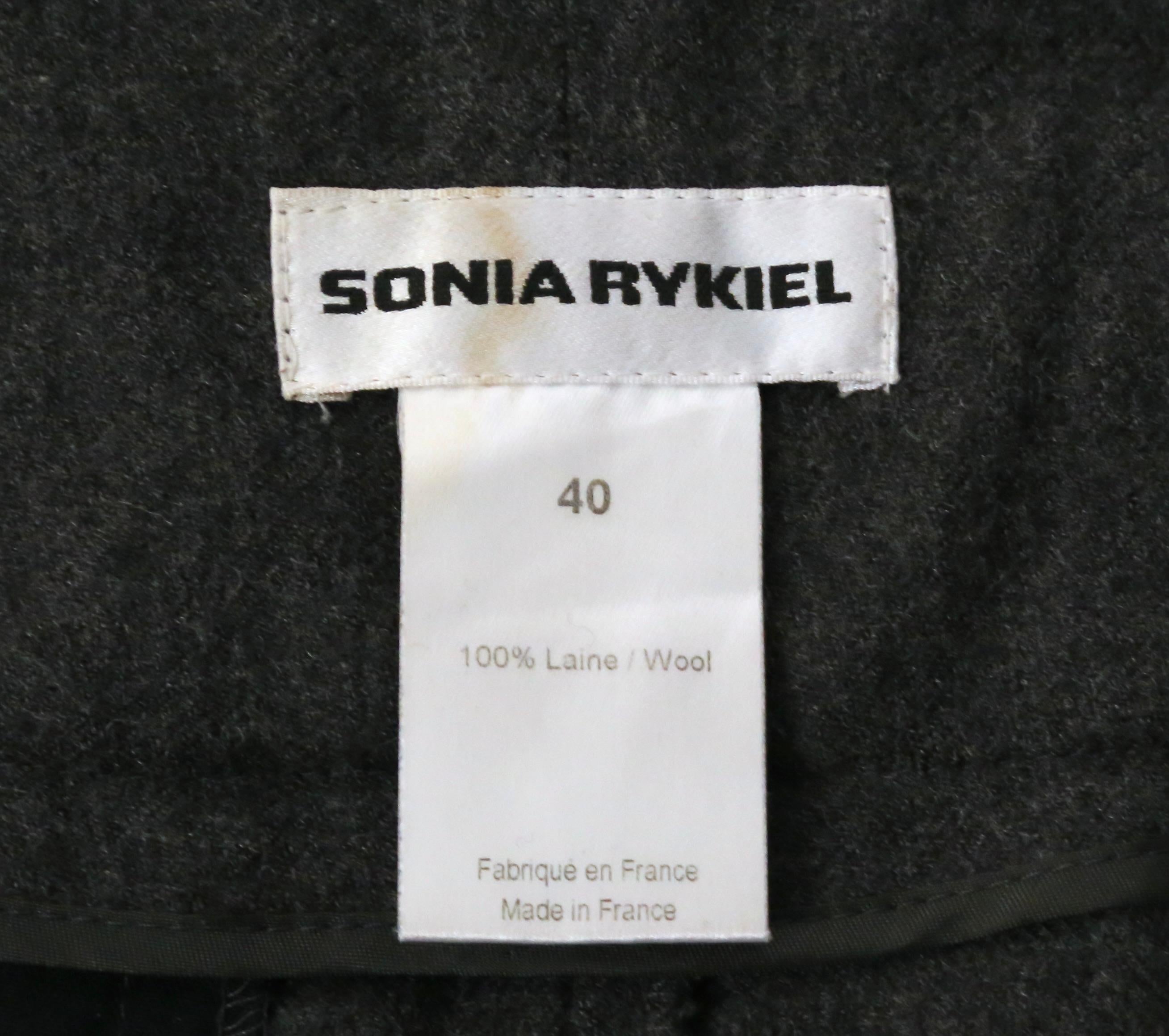 SONIA RYKIEL ultra high waist charcoal grey wool pants with half belt For Sale 8