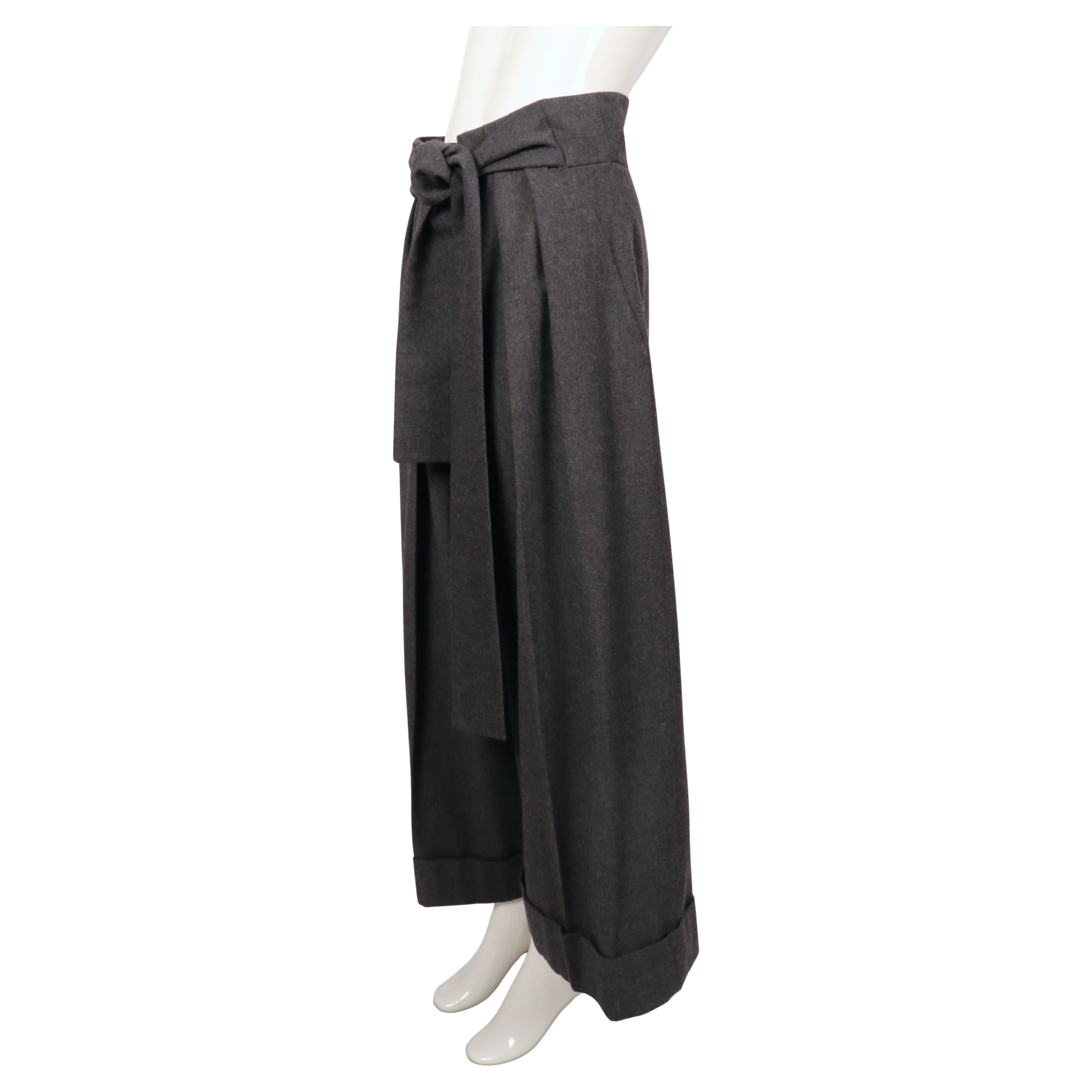Black SONIA RYKIEL ultra high waist charcoal grey wool pants with half belt For Sale