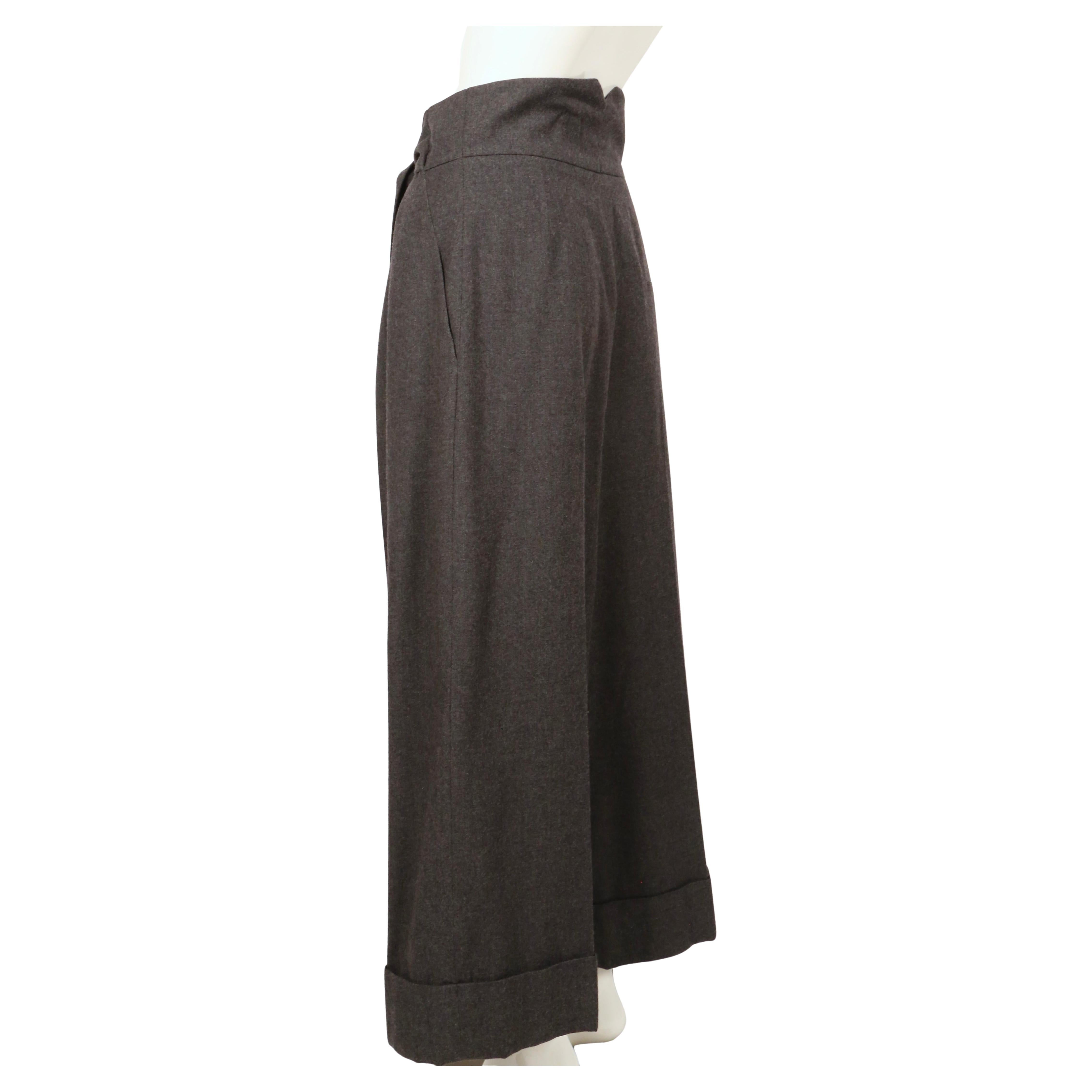 SONIA RYKIEL ultra high waist charcoal grey wool pants with half belt In Good Condition For Sale In San Fransisco, CA