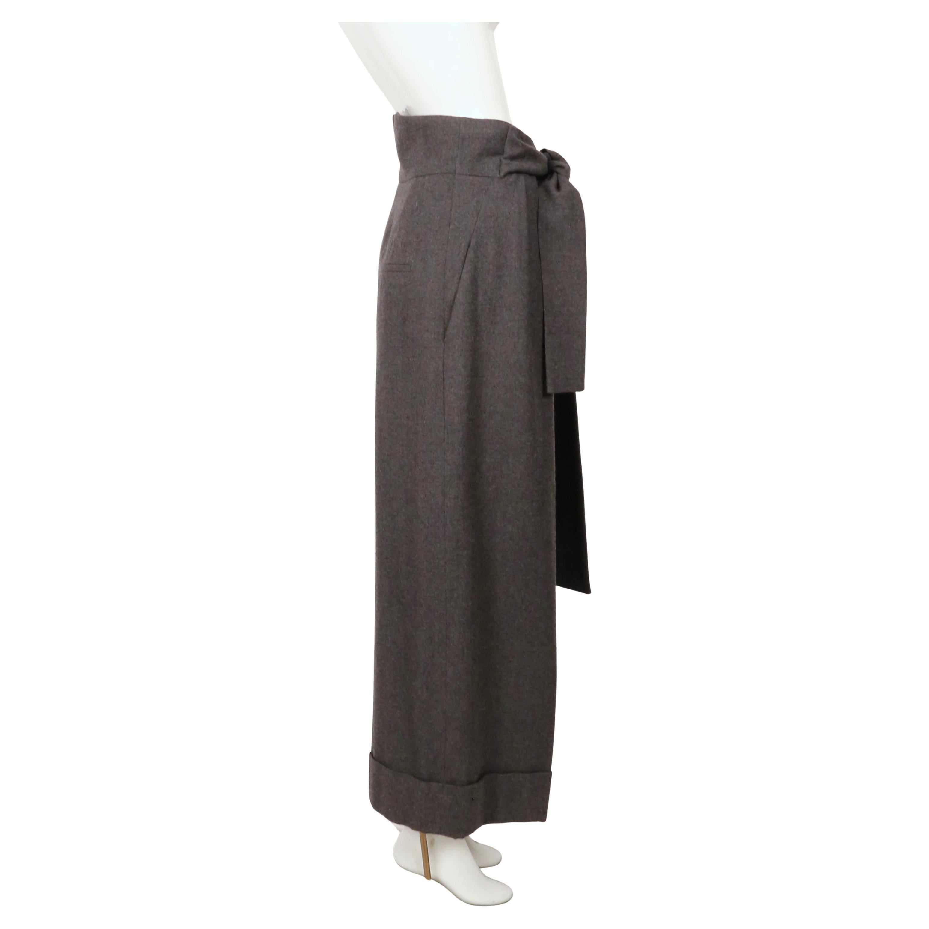 Women's or Men's SONIA RYKIEL ultra high waist charcoal grey wool pants with half belt For Sale