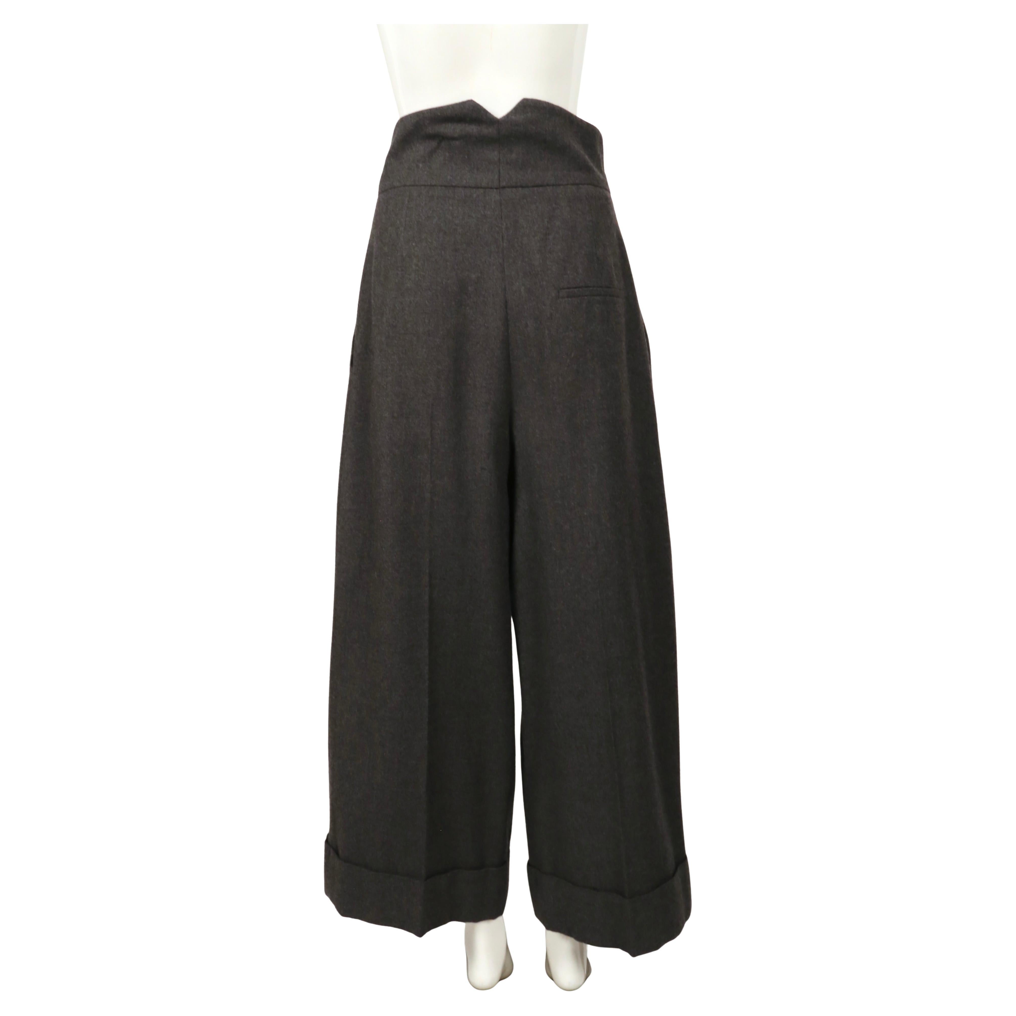 SONIA RYKIEL ultra high waist charcoal grey wool pants with half belt For Sale 1