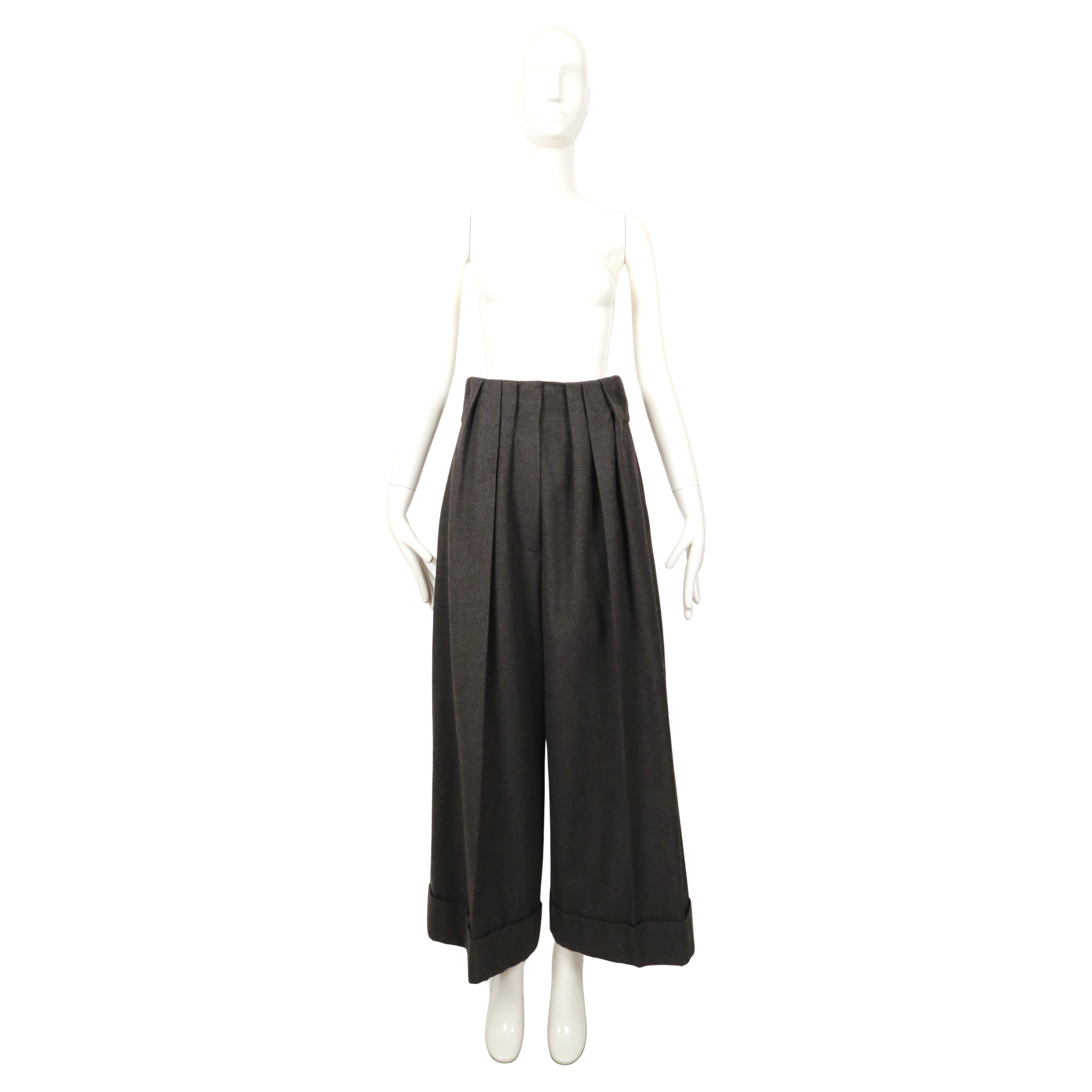SONIA RYKIEL ultra high waist charcoal grey wool pants with half belt For Sale 4