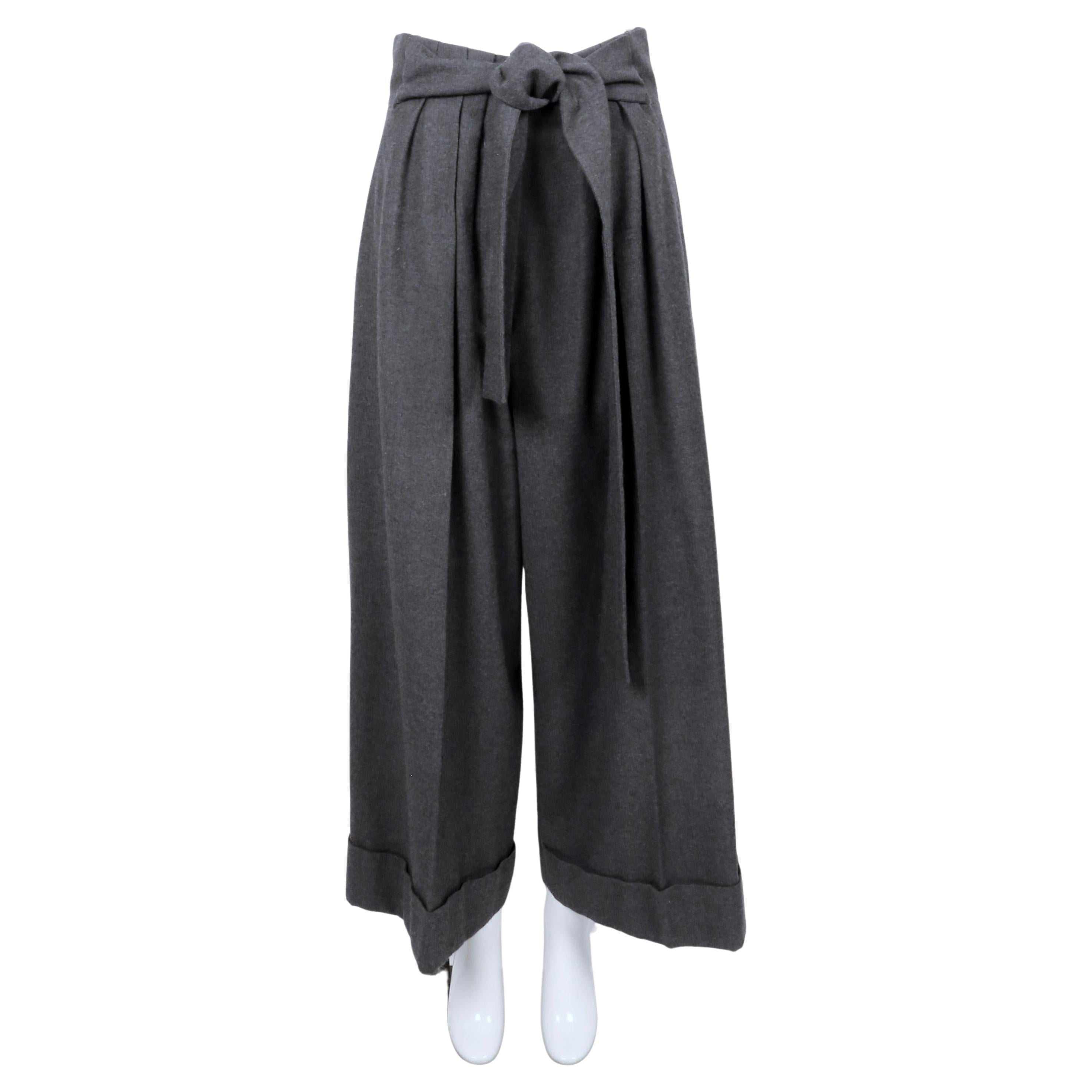 SONIA RYKIEL ultra high waist charcoal grey wool pants with half belt For Sale