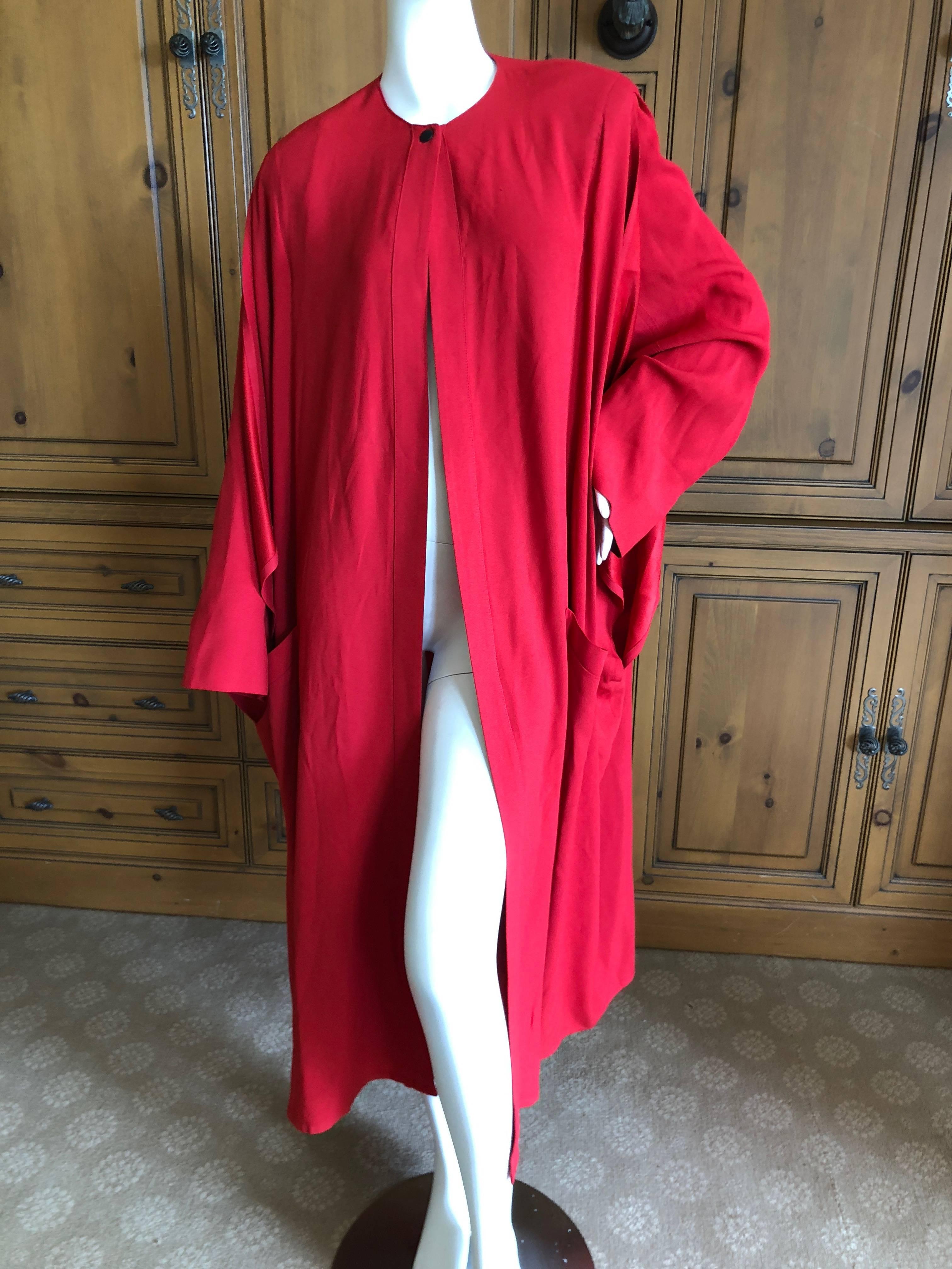 Sonia Rykiel Vintage 1980's Red Side Slashed Kimono Style Coat In Excellent Condition For Sale In Cloverdale, CA