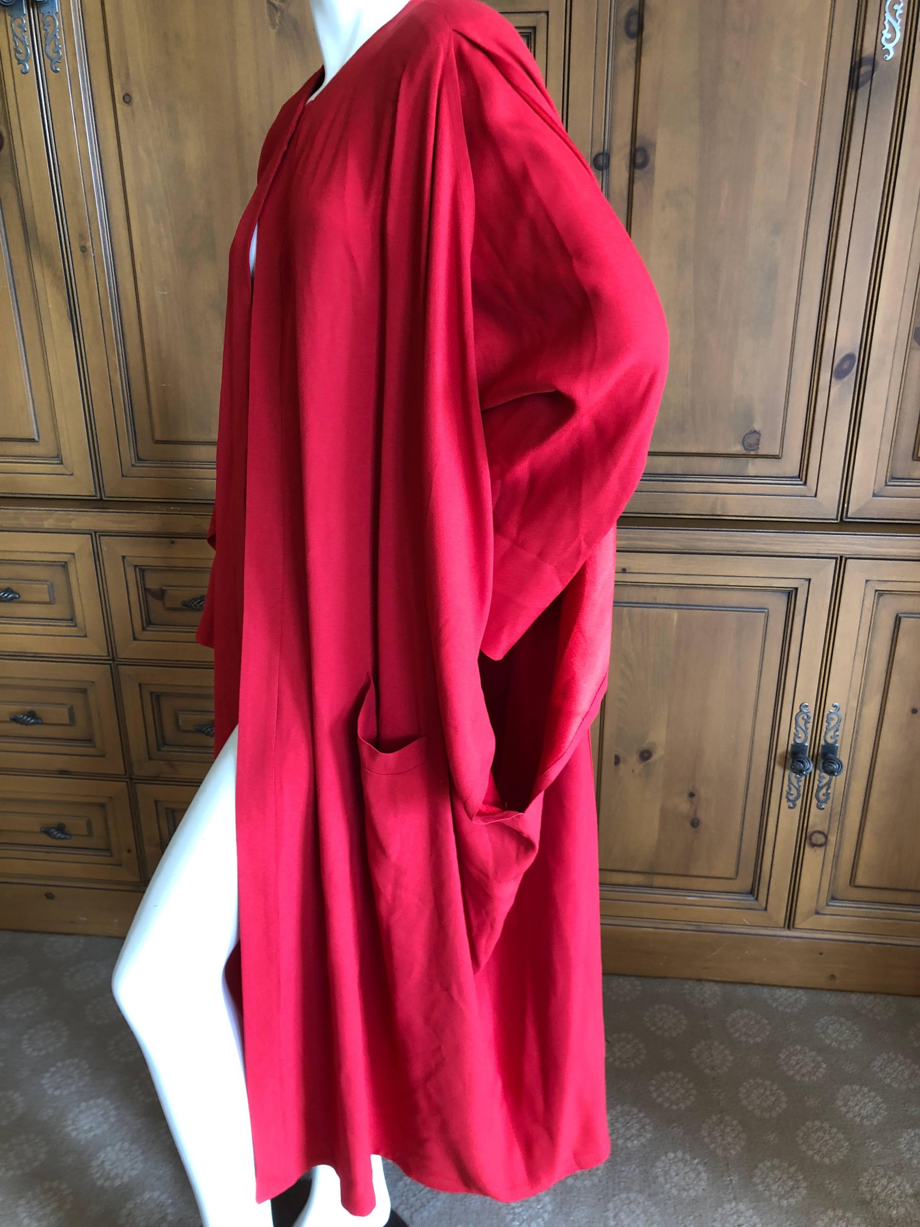 Sonia Rykiel Vintage 1980's Red Side Slashed Kimono Style Coat For Sale 2
