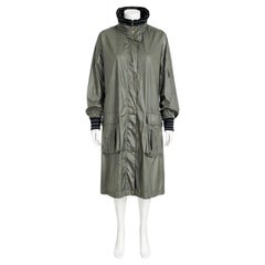 Sonia Rykiel Vintage 1990s Hooded Rain Coat Gray Polyester Wool Trim