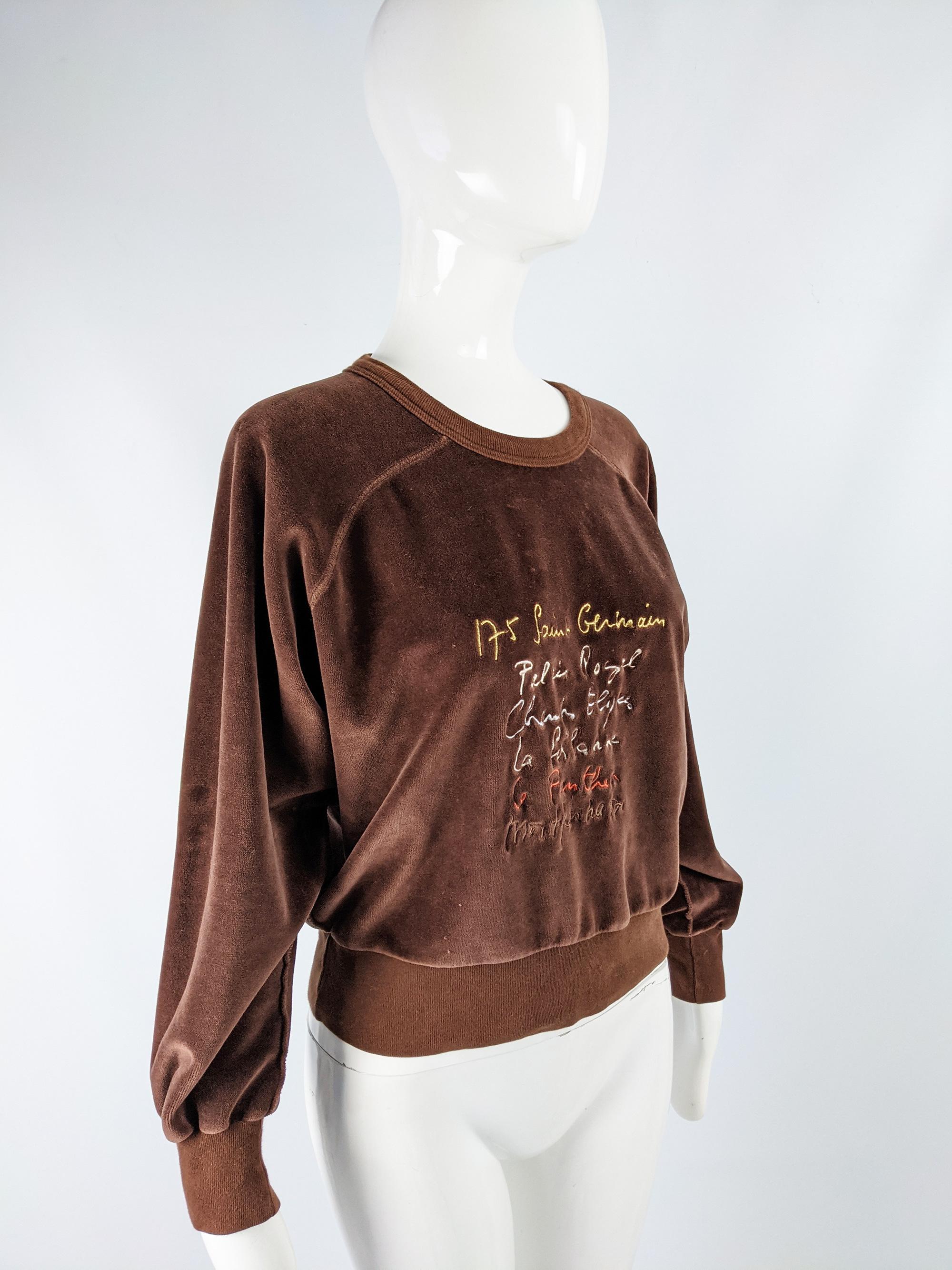 Black Sonia Rykiel Vintage Brown Velour Sweatshirt 1980s