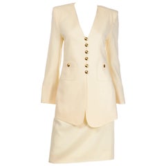 Traje de chaqueta y falda Sonia Rykiel Vintage Crema Lana Longline Blazer