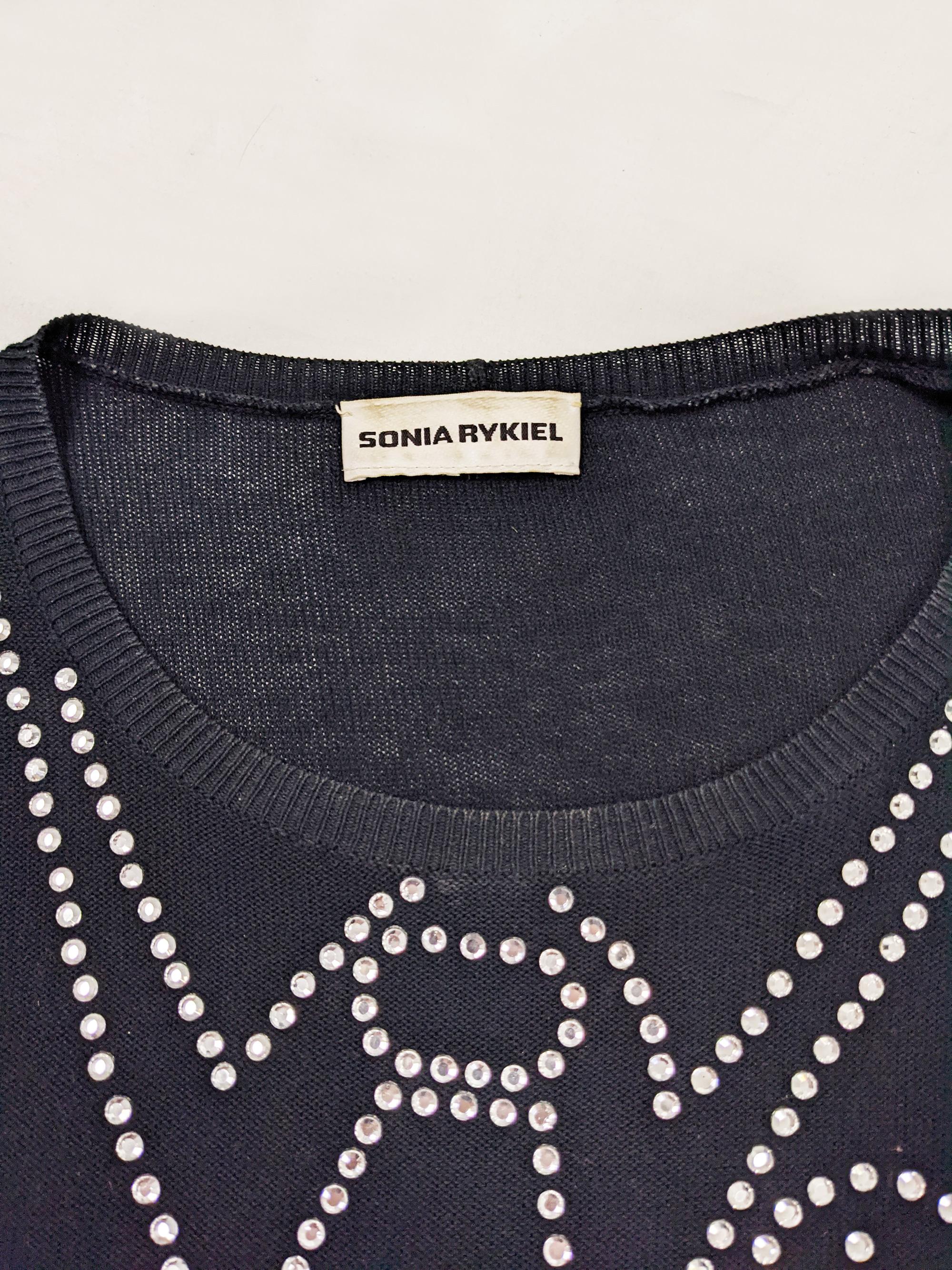 Sonia Rykiel Vintage Fun Black Rhinestone Beaded Knit Sweater For Sale 1