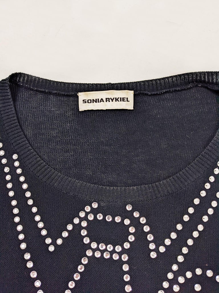 Sonia Rykiel Vintage Fun Black Rhinestone Beaded Knit Sweater 2