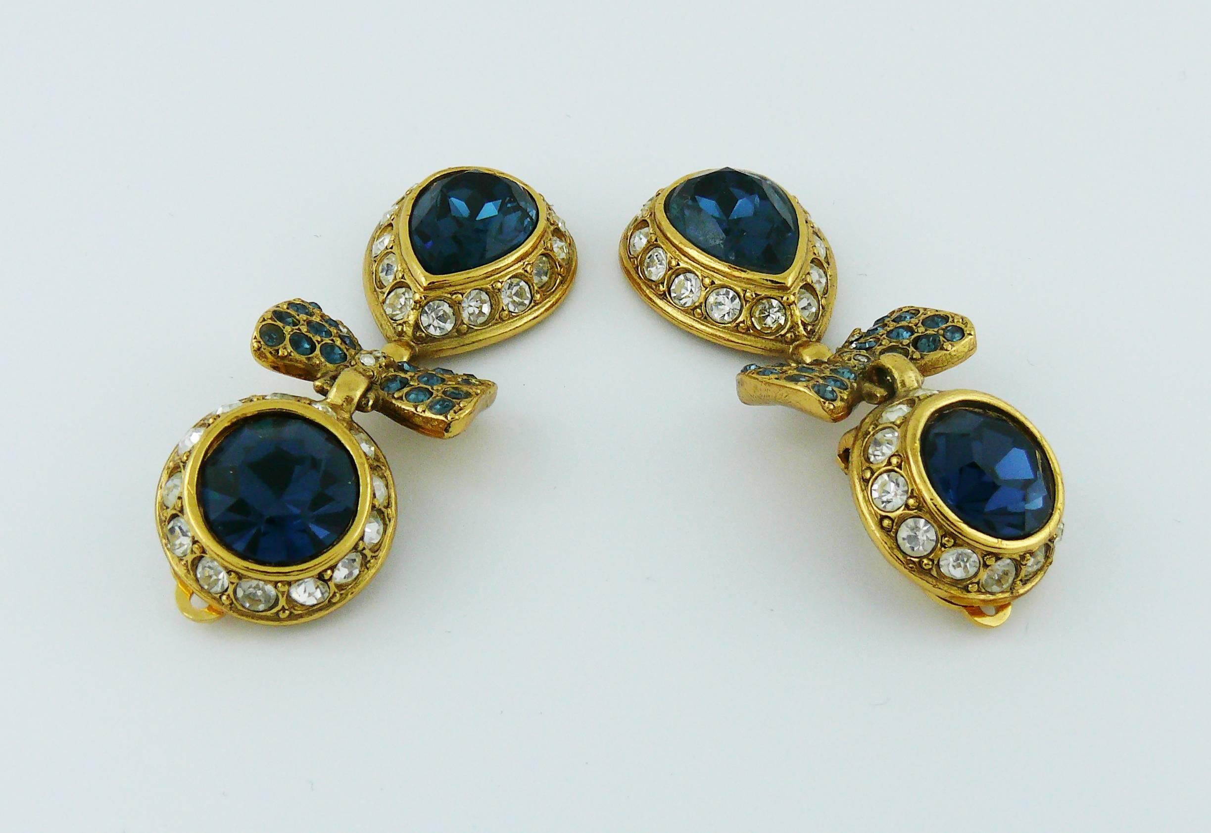 Sonia Rykiel Vintage Jewelled Bow Dangling Earrings In Excellent Condition For Sale In Nice, FR