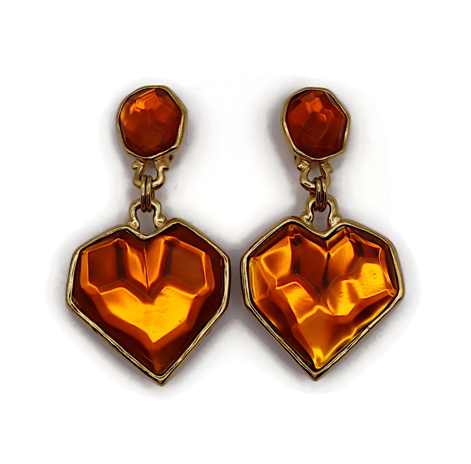 SONIA RYKIEL Vintage Massive Heart Resin baumelnde Ohrringe Damen im Angebot