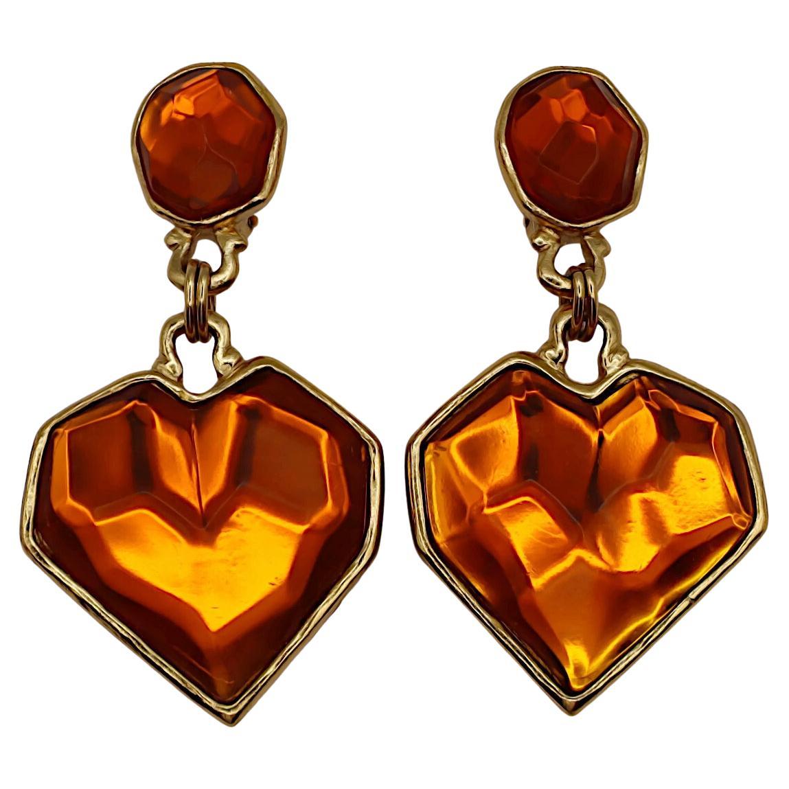 SONIA RYKIEL Pendants d'oreilles vintage en résine en forme de cœur massif