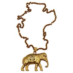 SONIA RYKIEL Vintage Massive Jewelled Gold Tone Elephant Pendant Necklace