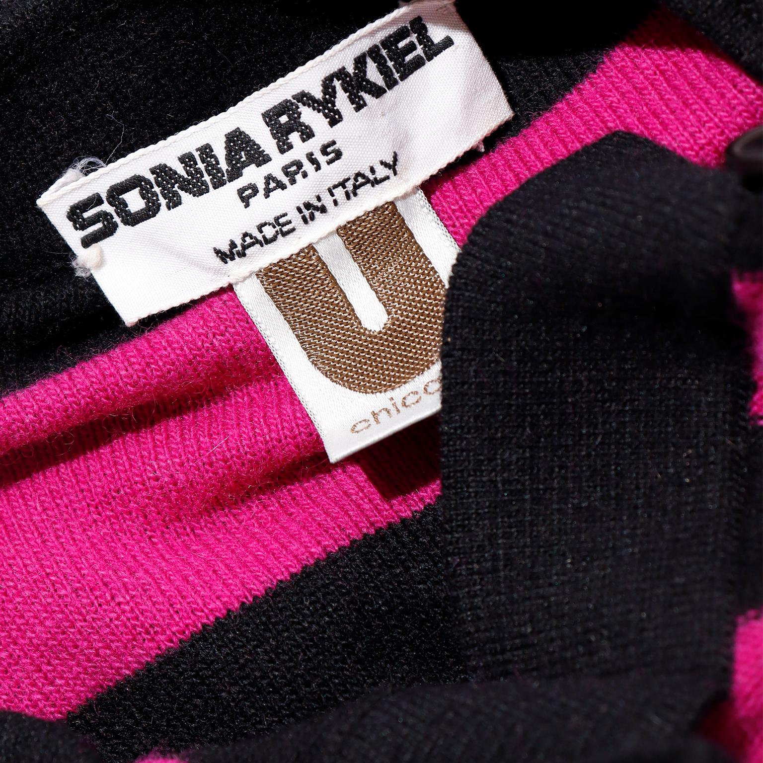 Sonia Rykiel Vintage Pink & Black Wool Bow Sweater Top For Sale 6