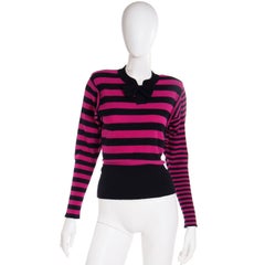 Sonia Rykiel Vintage Pink & Black Wool Bow Sweater Top