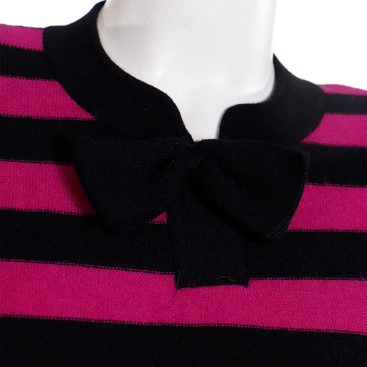 Sonia Rykiel Vintage Pink & Black Wool Bow Sweater Top For Sale 3