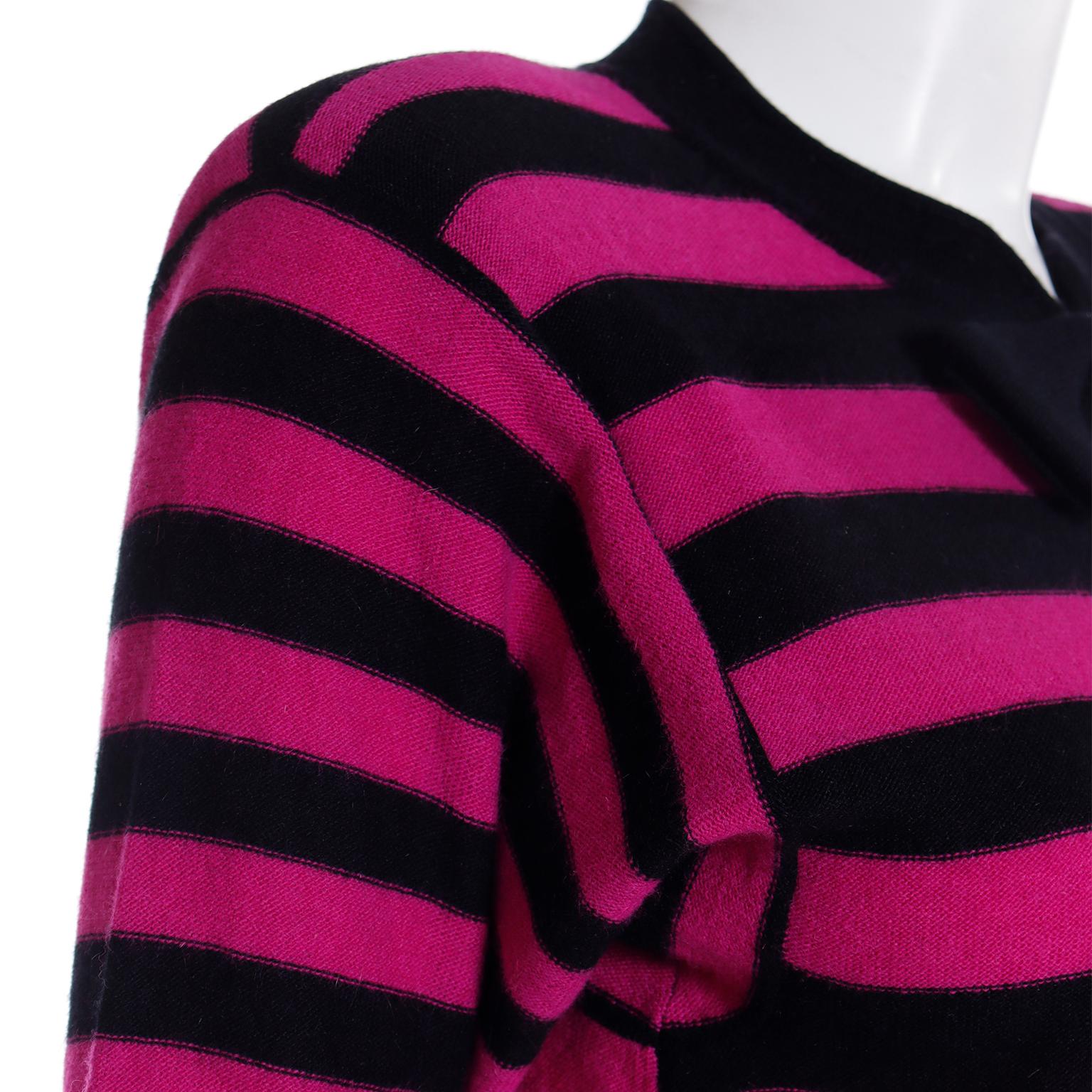 Sonia Rykiel Vintage Pink & Black Wool Bow Sweater Top For Sale 5