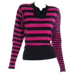 Sonia Rykiel Vintage Pink & Black Wool Bow Sweater Top