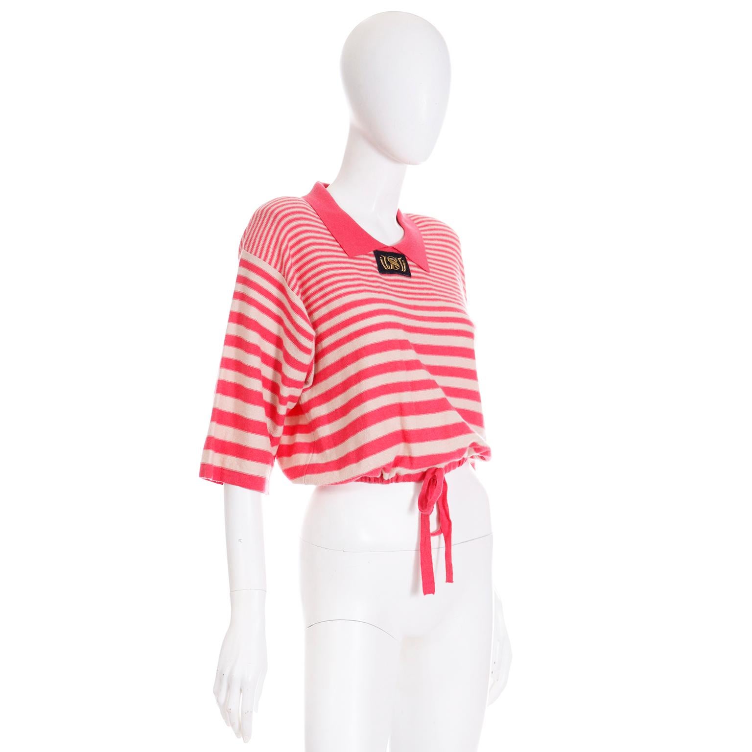 Sonia Rykiel - Pull en maille rayé rose des années 1980 avec emblème logo Excellent état - En vente à Portland, OR