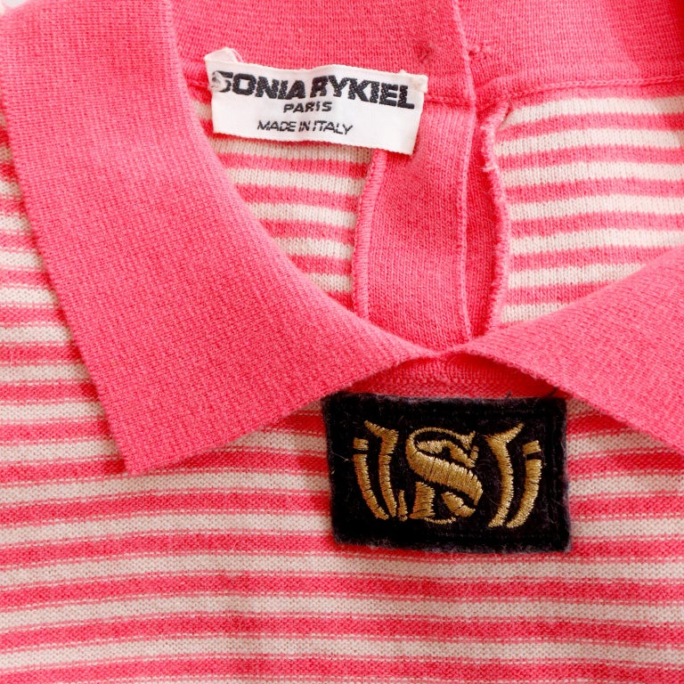 Sonia Rykiel Pull en maille rayé rose des années 1980 avec