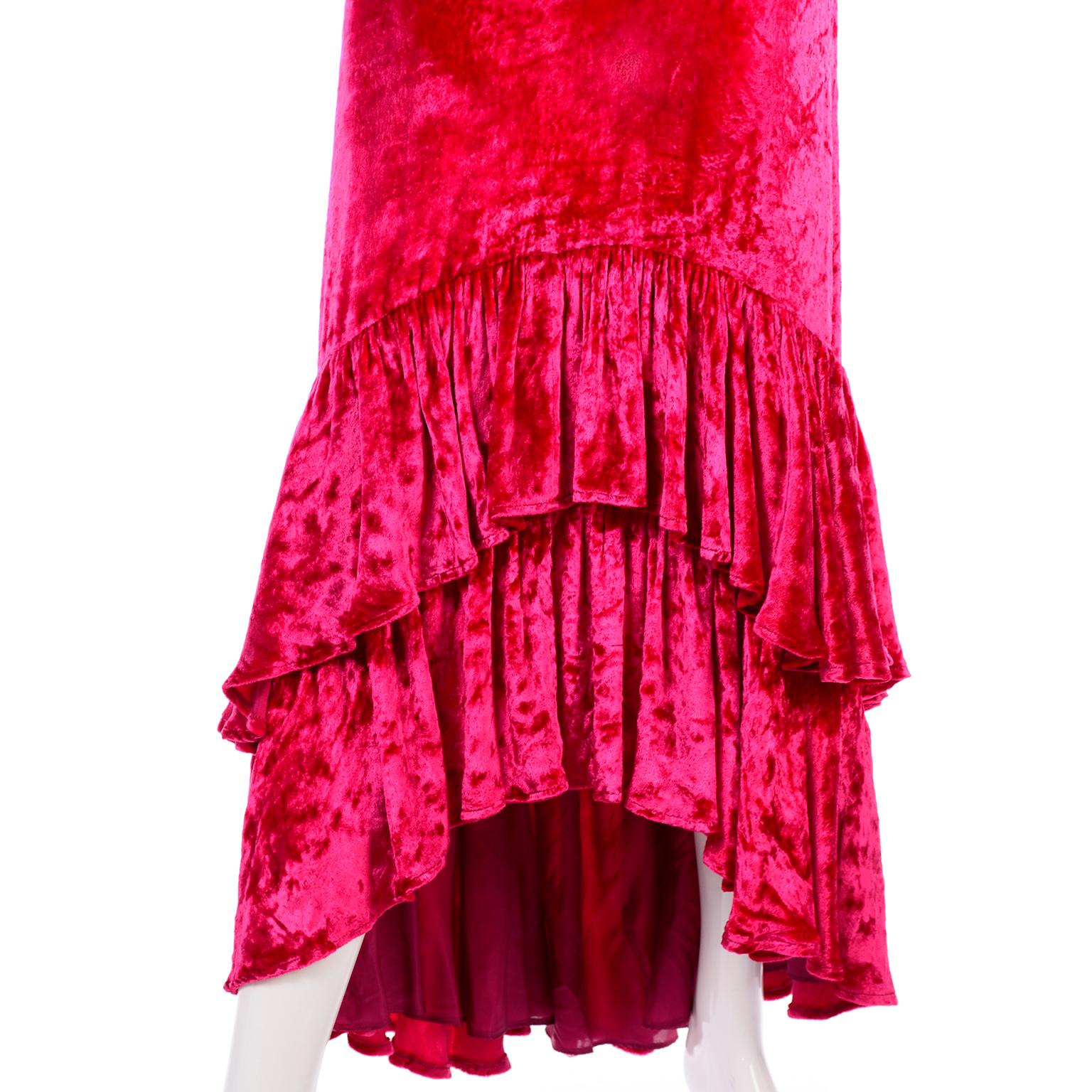 Rose Robe vintage Sonia Rykiel rouge framboise avec ourlet haut bas à volants en vente