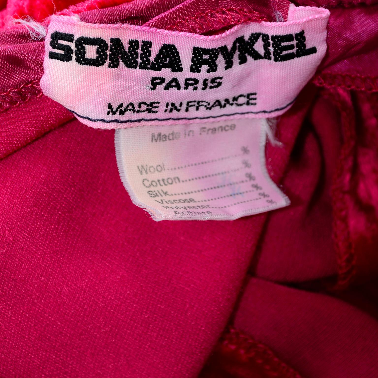 Robe vintage Sonia Rykiel rouge framboise avec ourlet haut bas à volants en vente 2