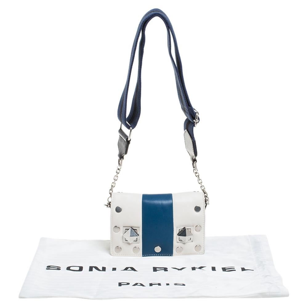 Sonia Rykiel White/Blue Leather Studded Flap Crossbody Bag 8